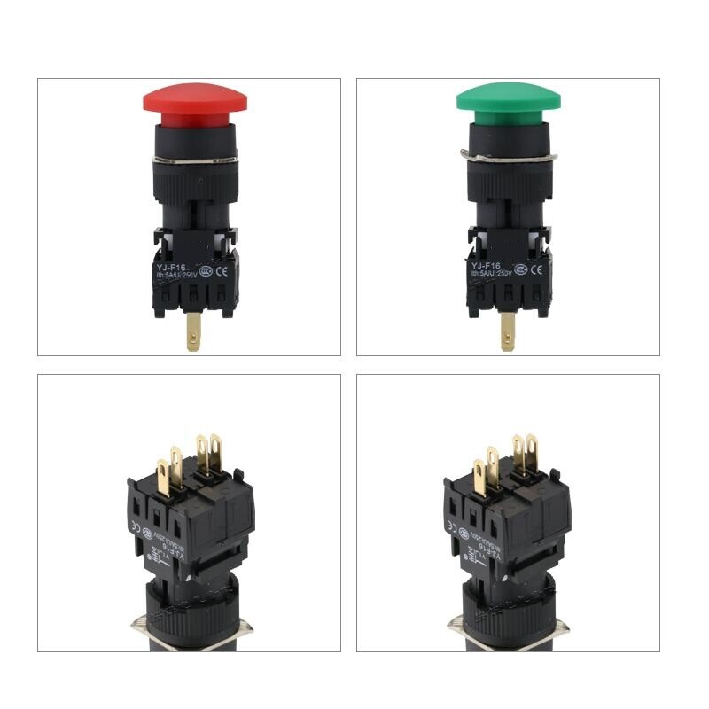 16mm mushroom cap round Push Button Switch Self Reset 2NO2NC 8Pin Silver contact