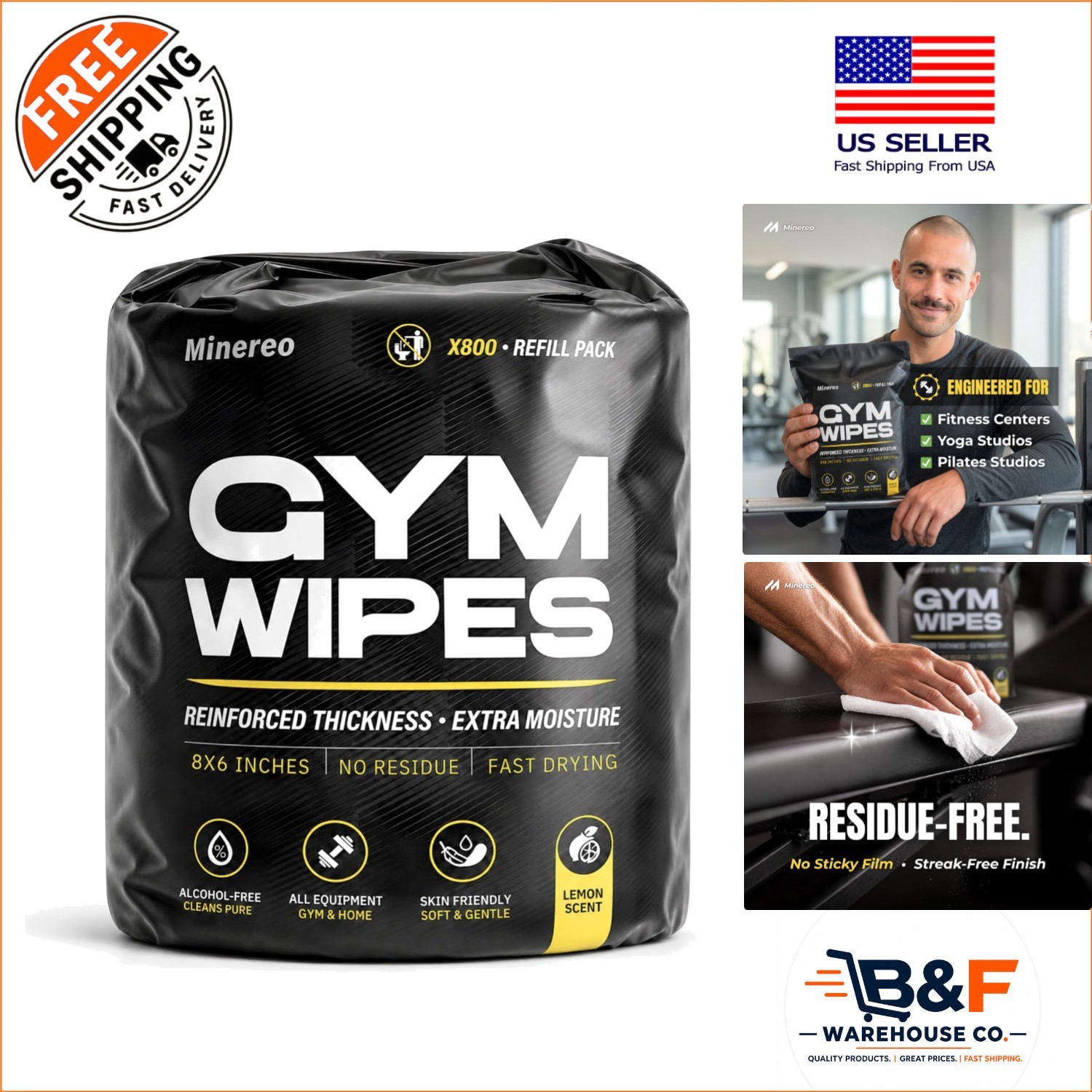 Heavy-Duty 800 ct Lemon Gym Wipes - Alcohol-Free for Fitness Equipment Care