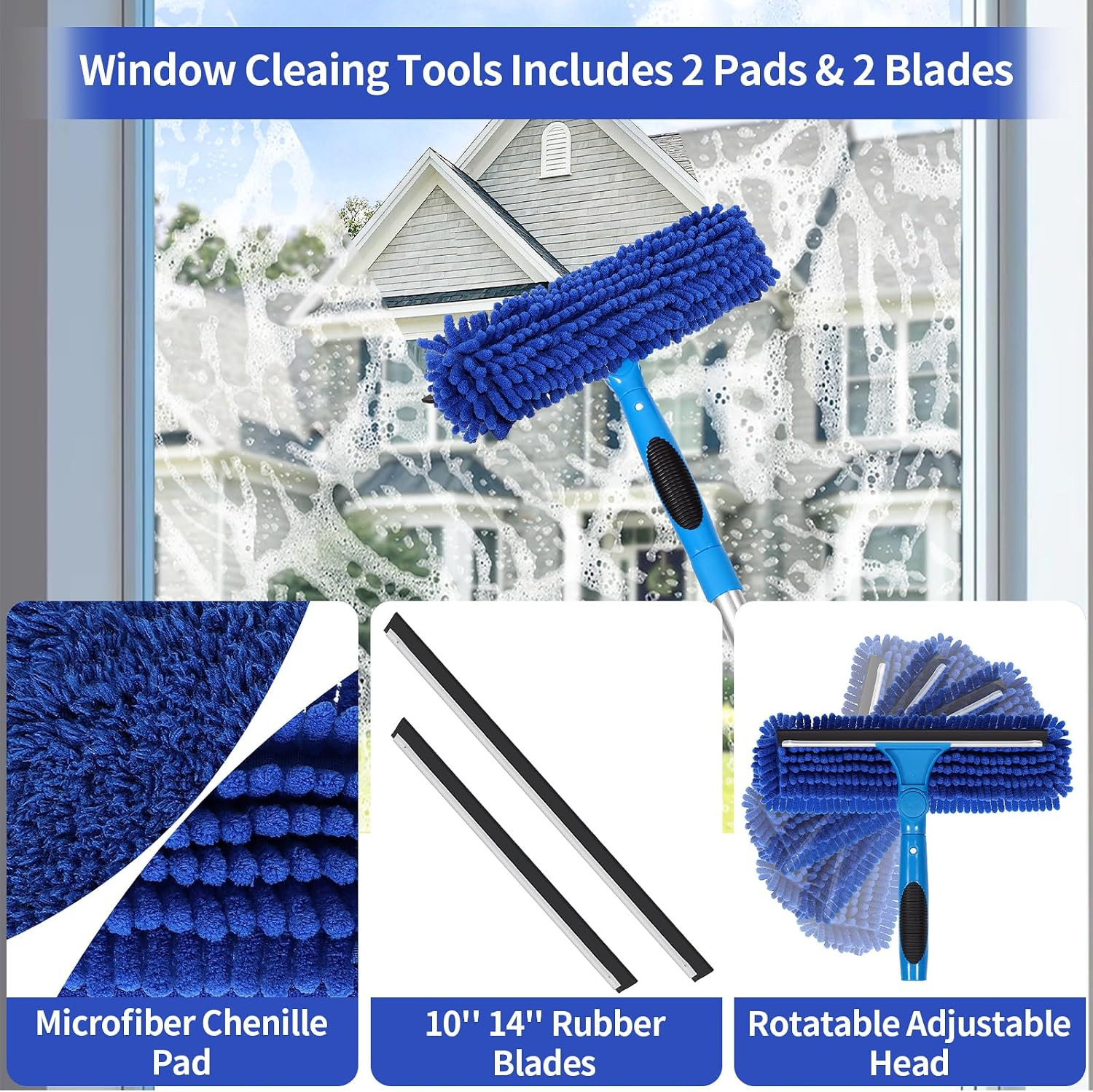 67" Squeegee Window Cleaner, 2 in 1 Professional Window Cleaning Tool Kit