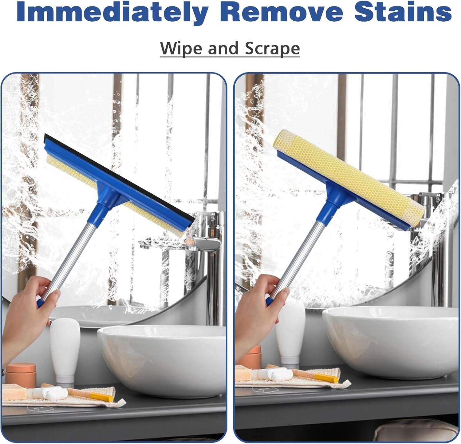 Professional Window Squeegee,2 in 1 Squeegee Window Cleaner with Long Stainless