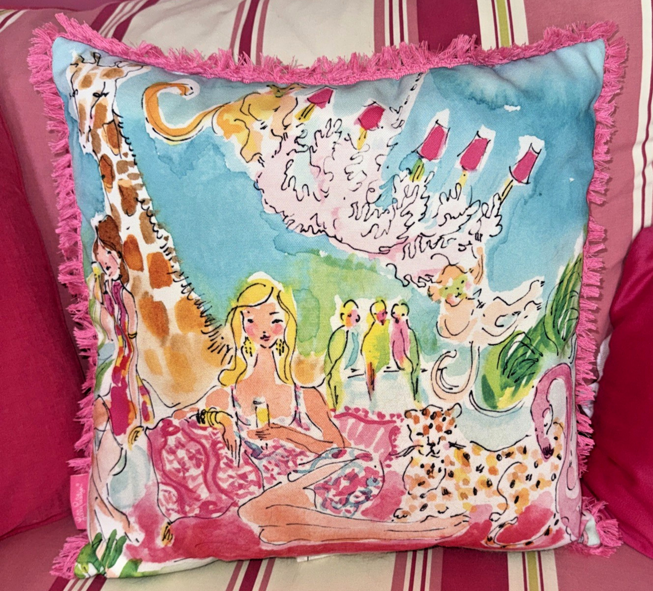 Lilly Pulitzer Zoo Party Indoor Outdoor Reversible Pillow 18 × 18