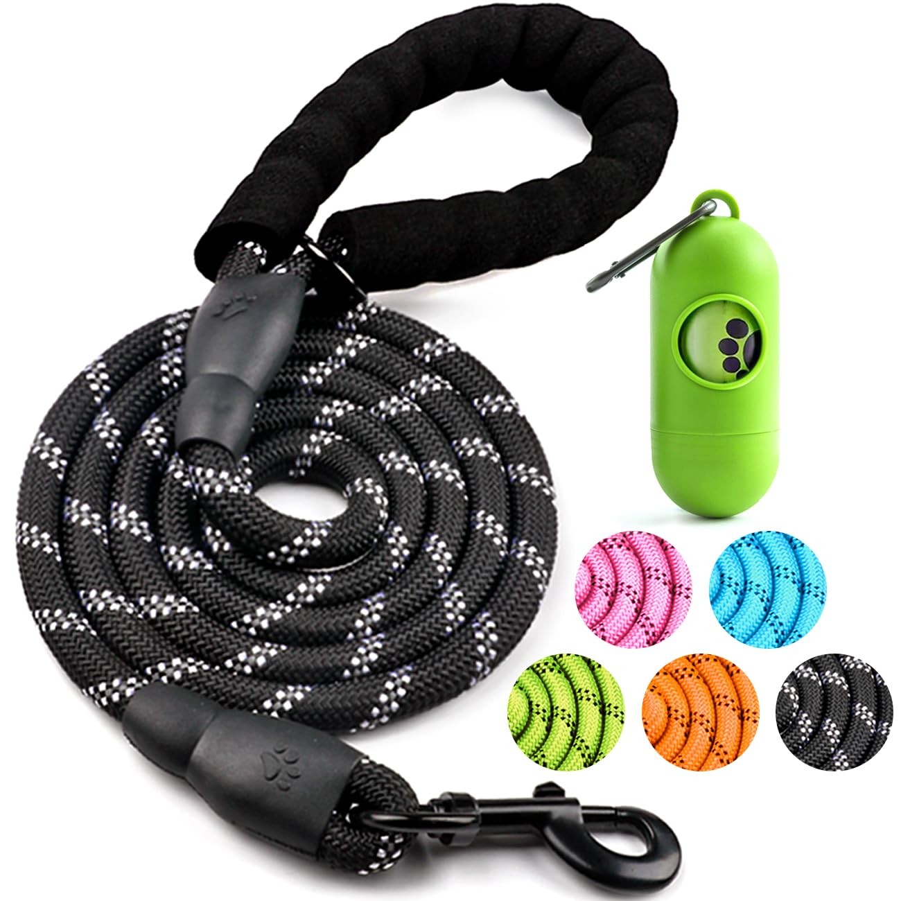 Dog Leash 6 FT Heavy Duty with Padded Handle Reflective with Bag Dispenser