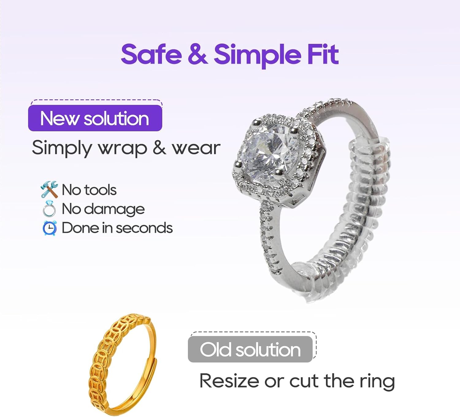12-Pack Ring Sizer for Loose Rings, 4 Sizes Invisible Ring Size Adjuster, Spiral