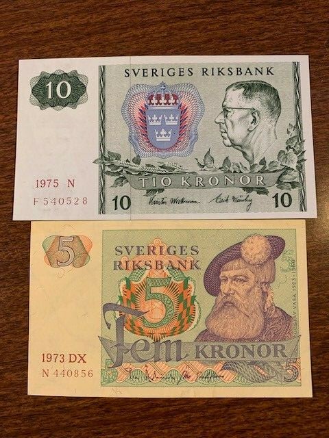 SVERIGES RIKSBANK Sweden Notes 5,10 (Crisp) (Uncirculated) 1973-75