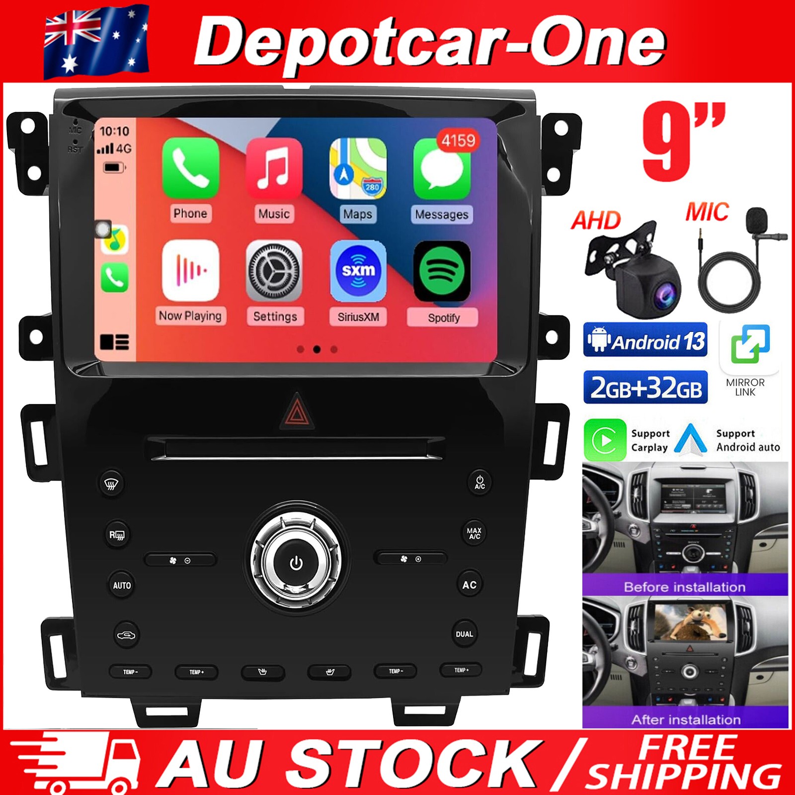 9'' Car Radio Stereo For Ford Edge 2010-2015 Android Auto Apple CarPlay GPS Navi