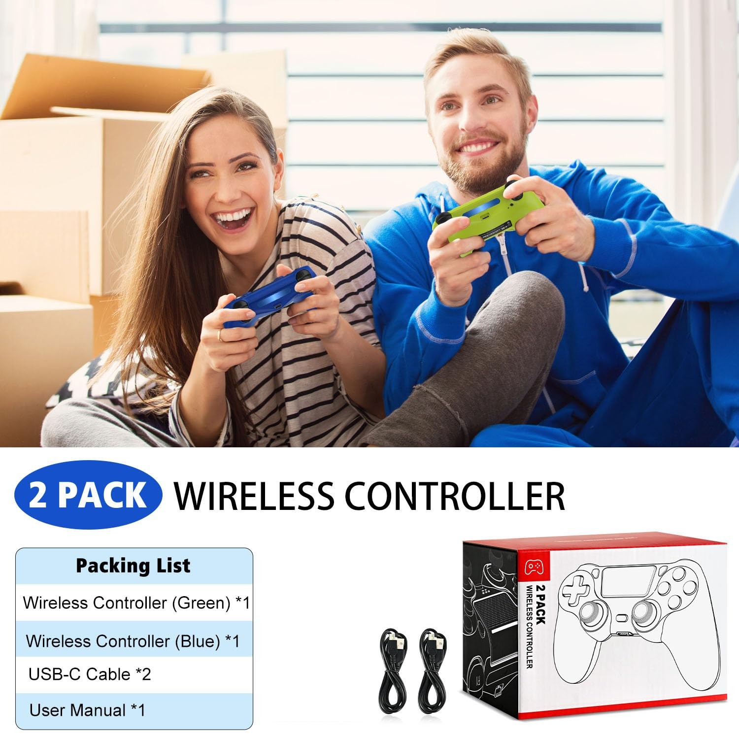 2 Pack Wireless Controller Compatible with PS4/Slim/Pro/PC with Dual Vibratio...
