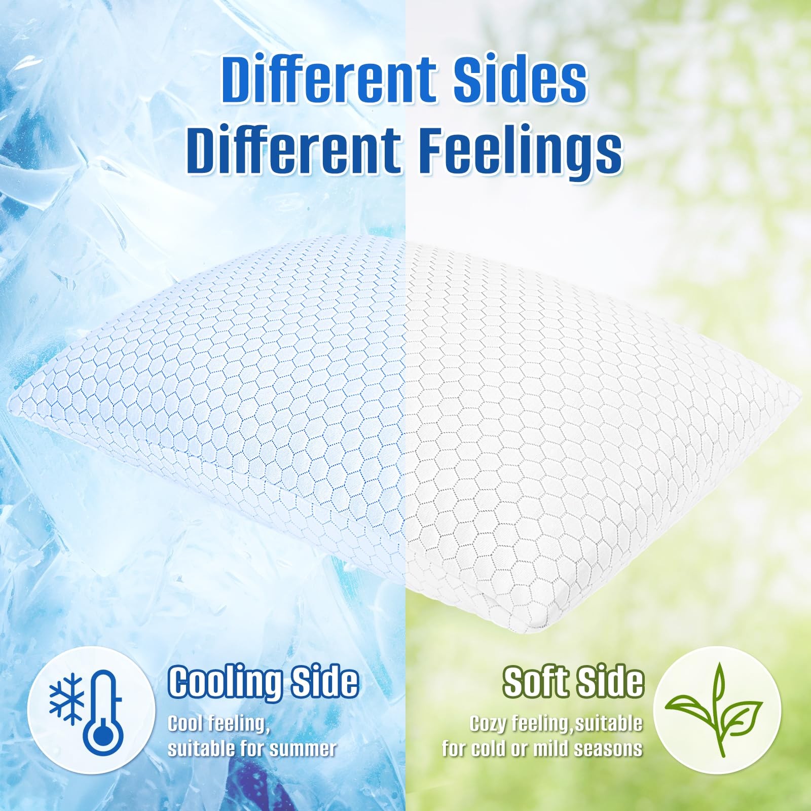 Memory Foam Bed Pillow, Adjustable Cooling Pillow Set Of 2, Queen, White