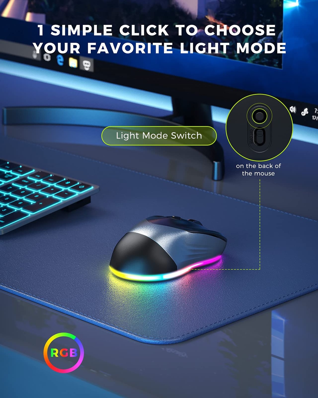 PEIOUS Wireless Mouse, Jiggler Mouse for Laptop - LED Mouse Rechargeable Comp...