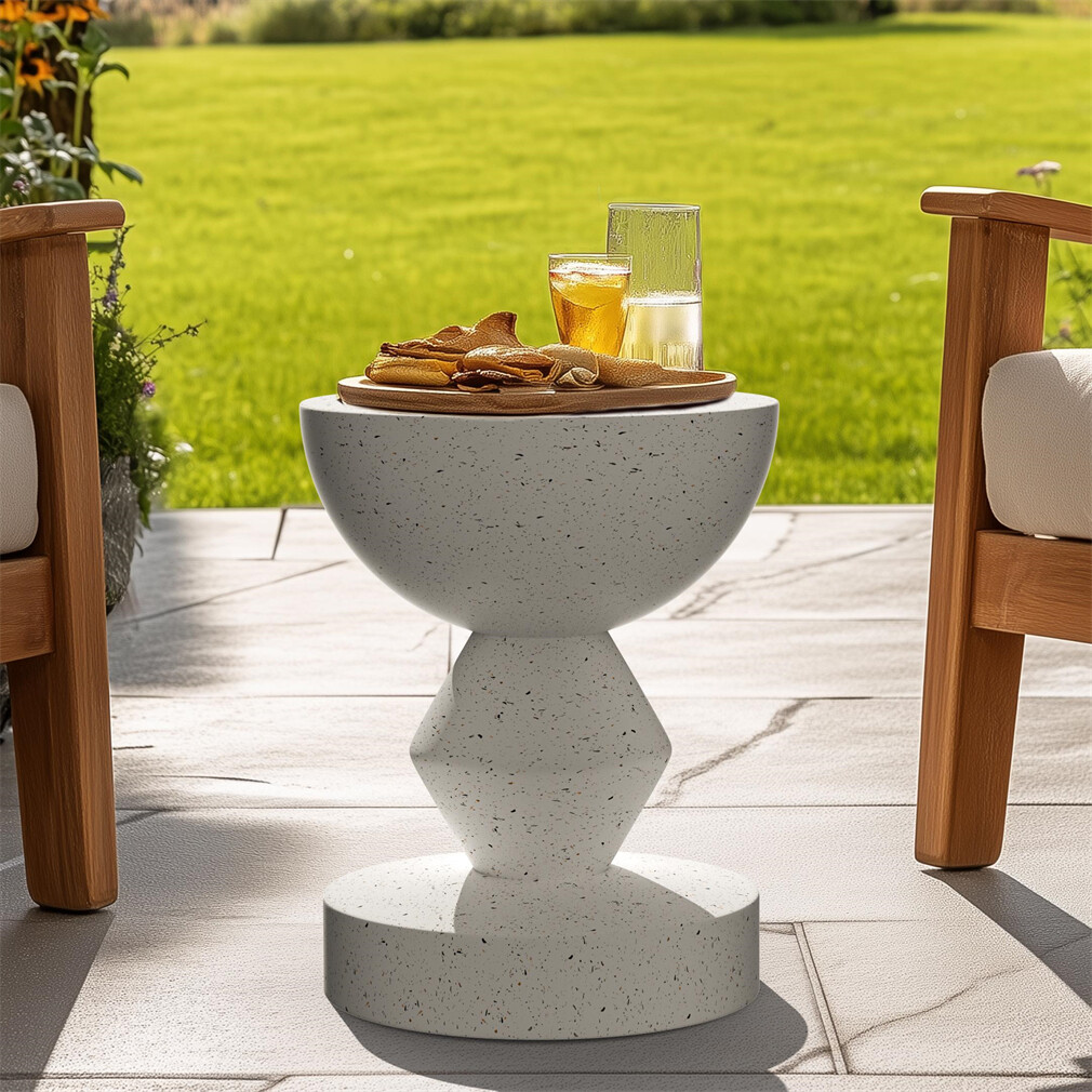 Outdoor Accent Table Lightweight Concrete Sofa Side End Table for Balcony Patio