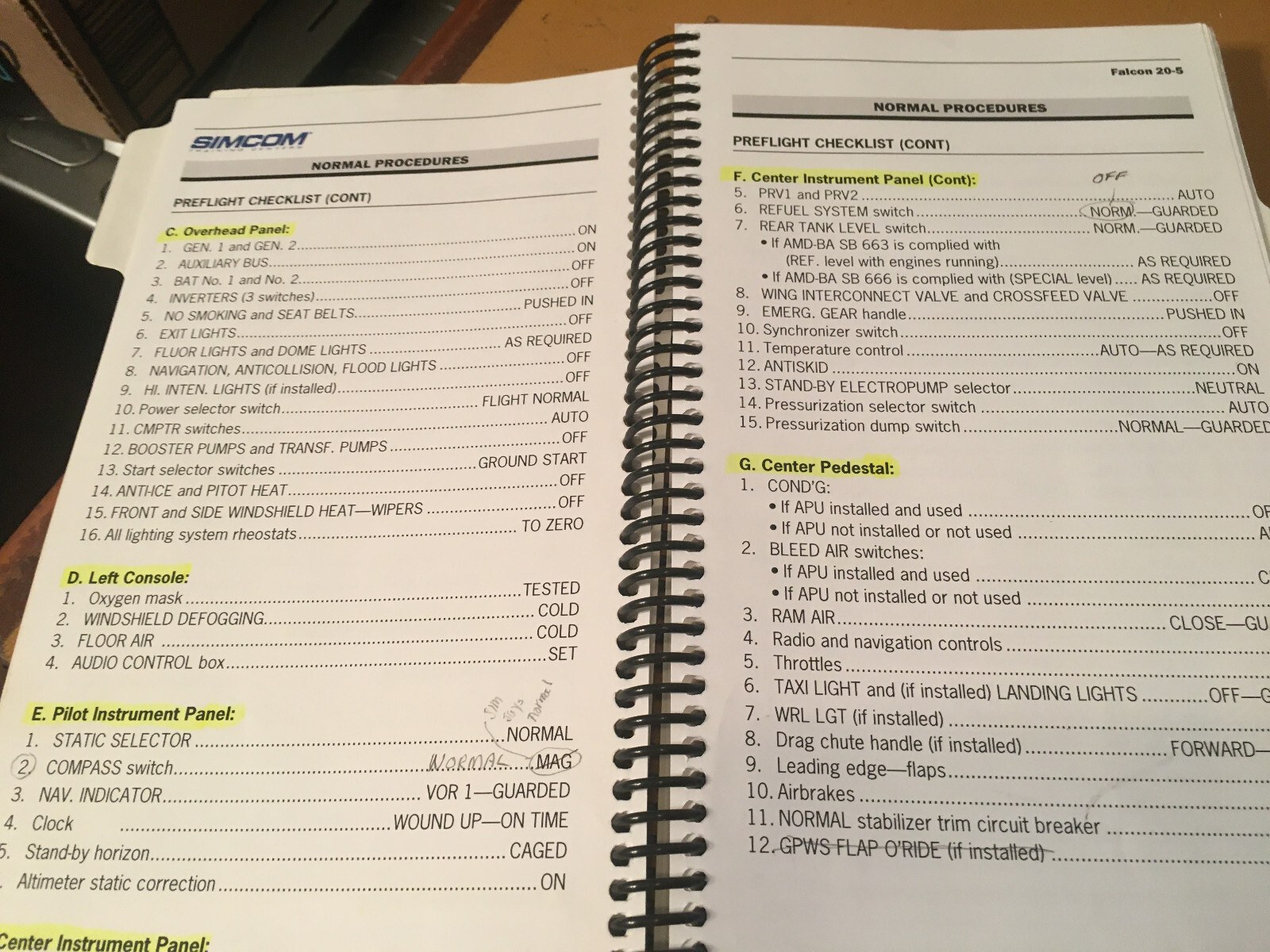 Falcon 20-5 Pilot Operating Handbook