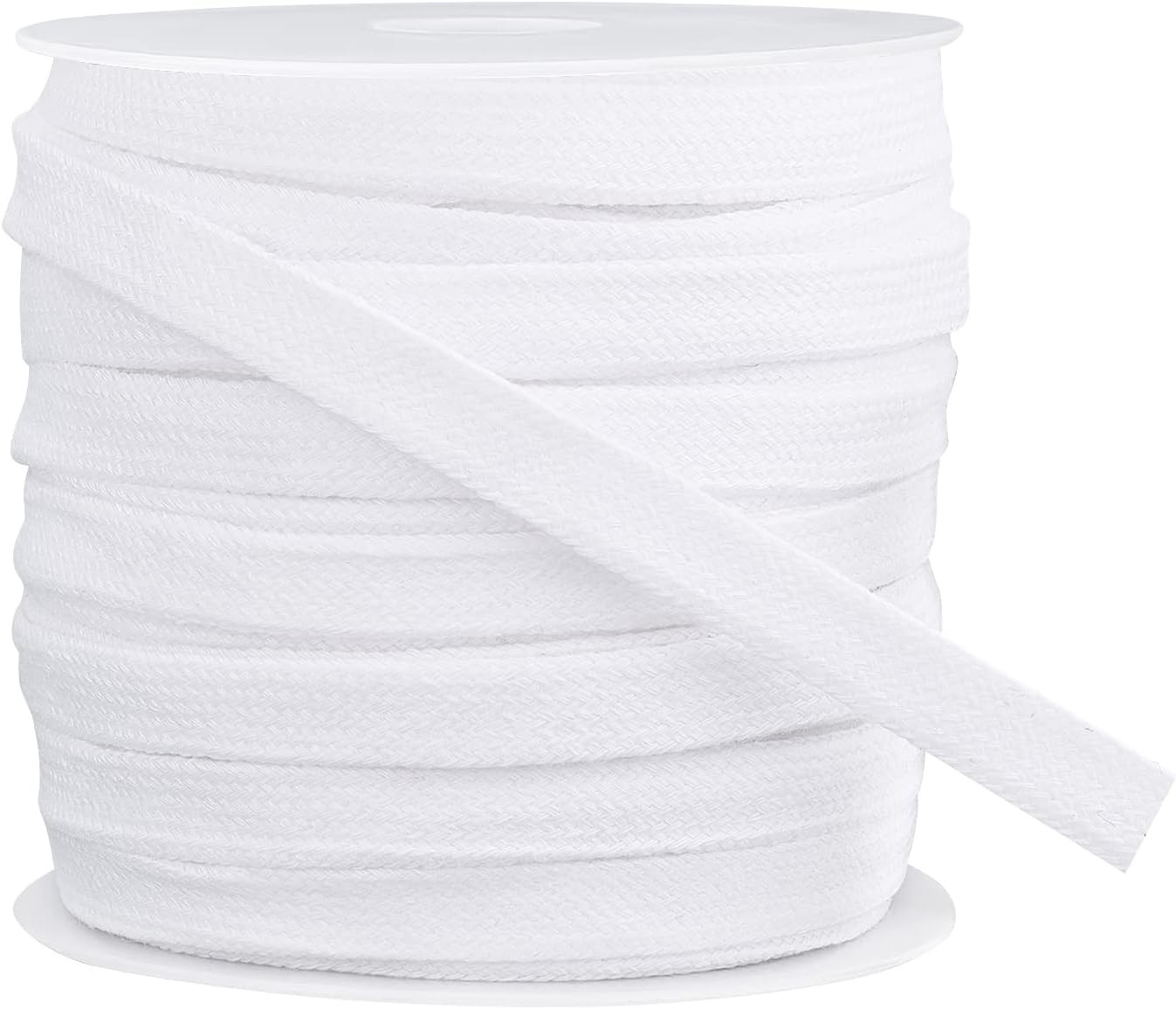 BENECREAT 27 Yards White Flat Drawstring Cord, Soft Drawstring Cotton Draw Cord,