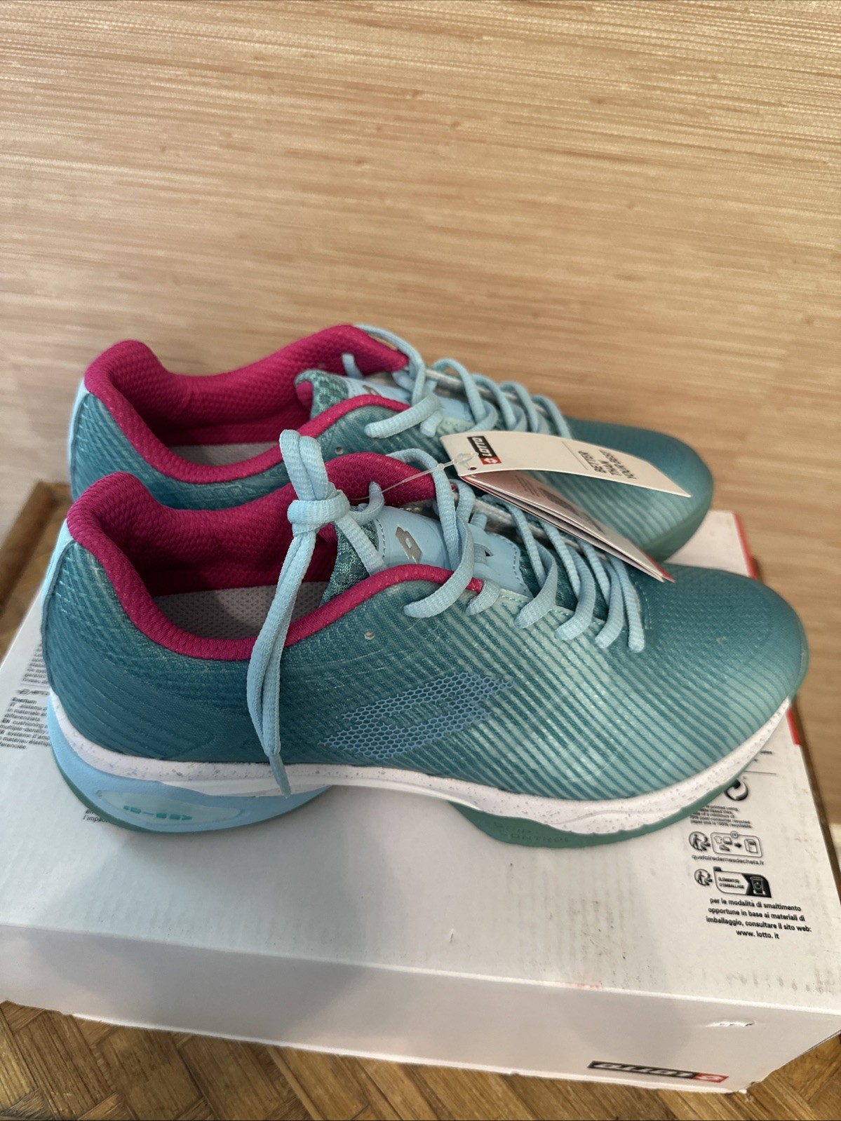 Lotto Mirage 300 III SPD Tennis Shoes Blue/Green/Pink Women Size 8-9.5 New $110