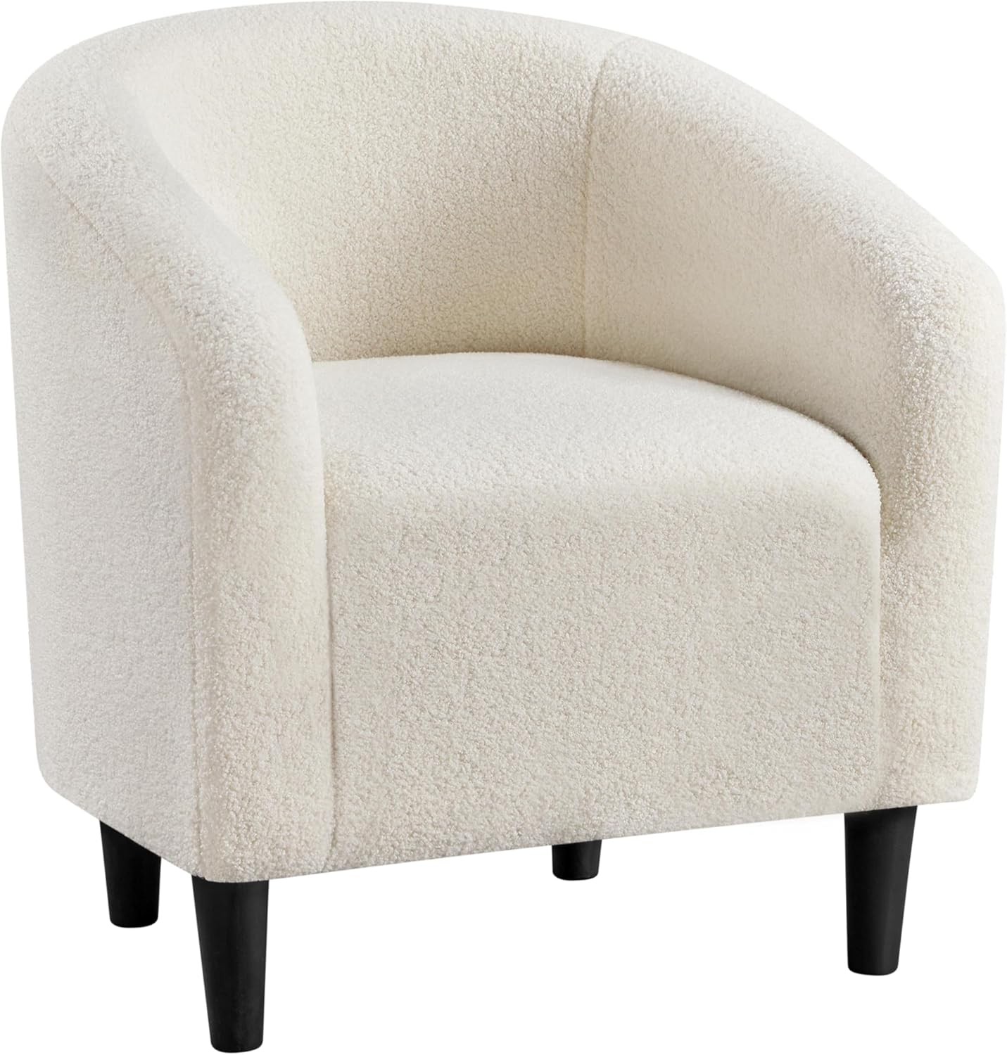 Accent Barrel Chair Boucle Fabric Club Chair Furry Sherpa Elegant Armchair W/