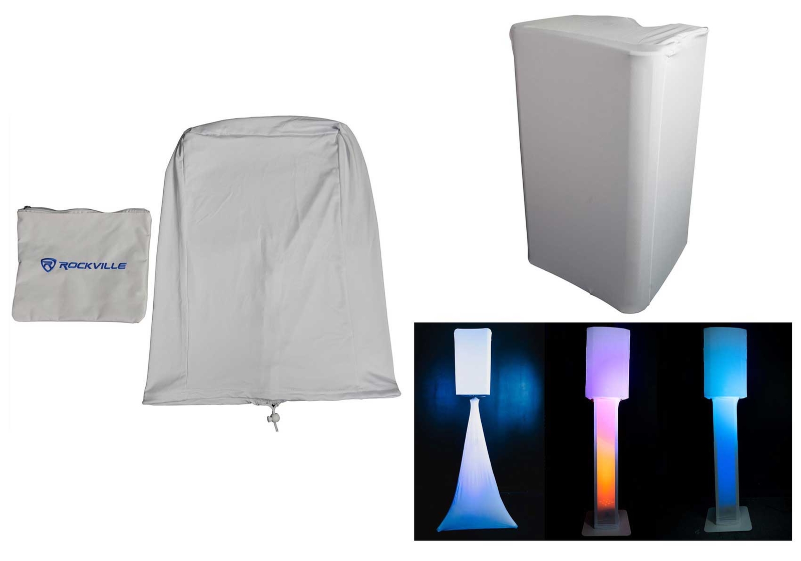 2) Rockville White 8" PA DJ Speaker Covers+Scrims+Stands+Lights 4 Wedding Church