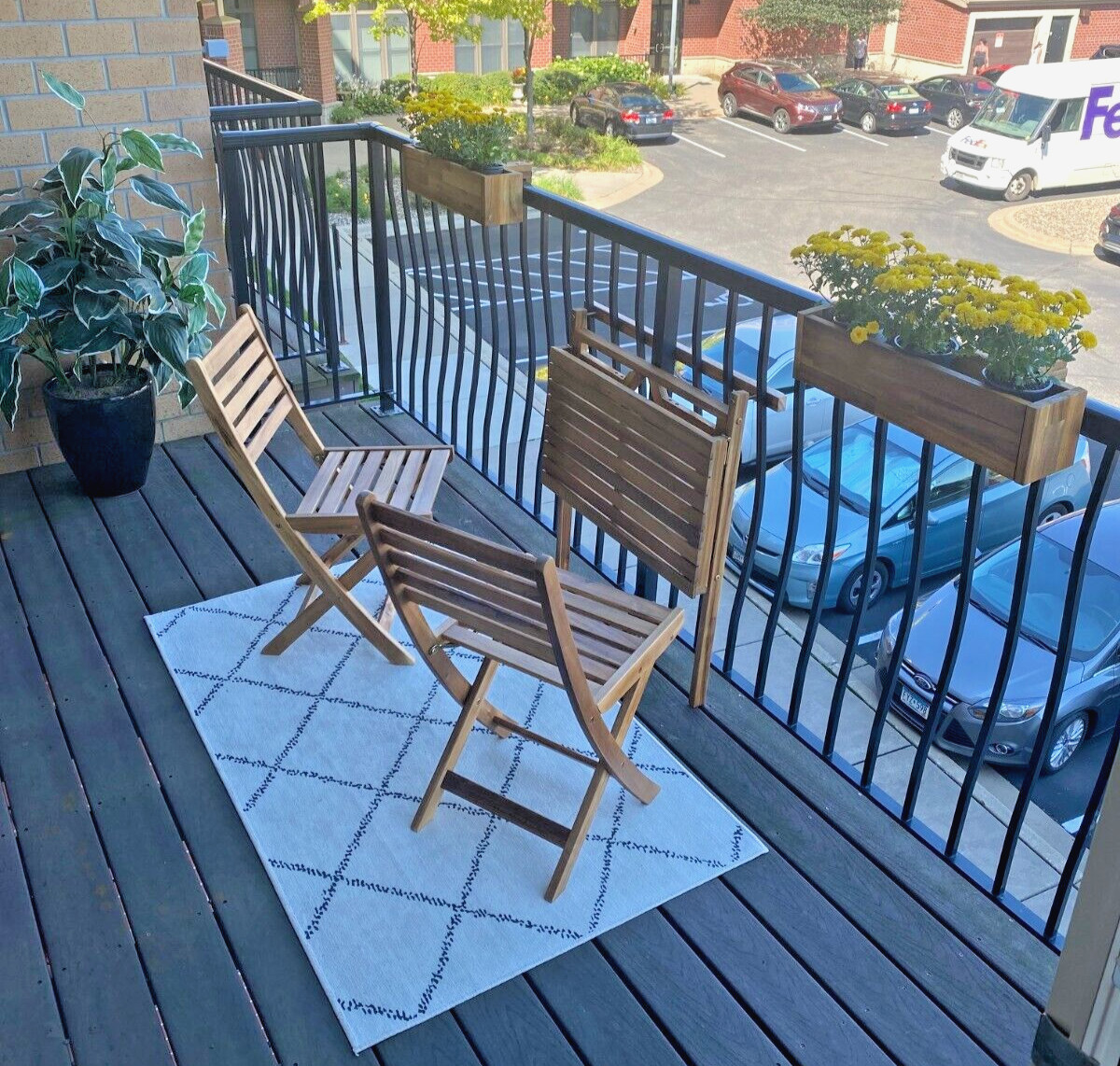 Patio Wise Outdoor Folding Acacia Wood Balcony Railing Table, Foldable Deck Bar