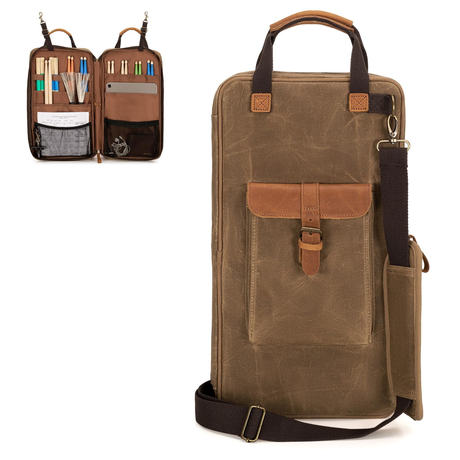 Drum Stick Bag, Waxed Canvas Mallets Percussion Bag with Handles and Detachable