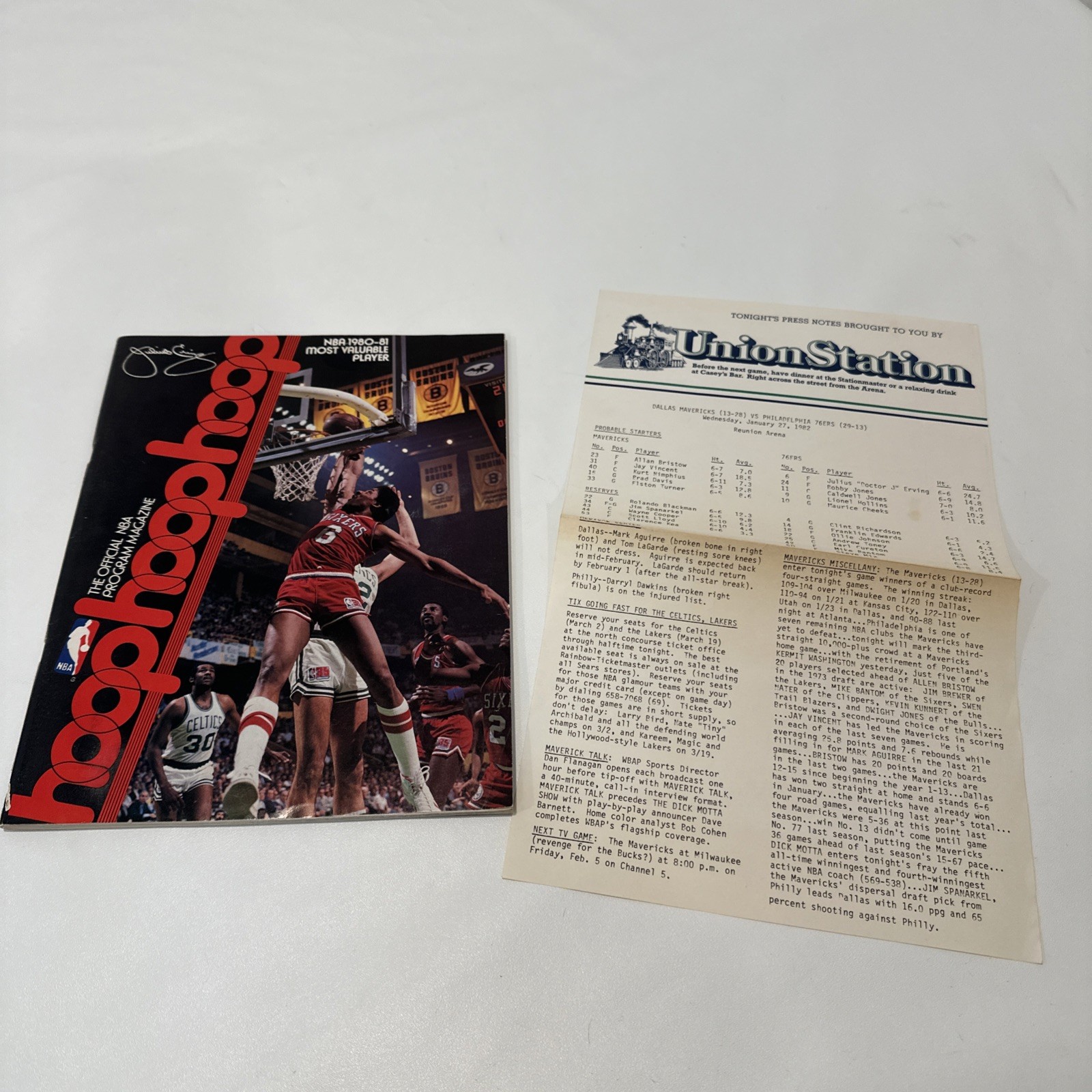 Jan 1982 Dallas Mavericks Vs Philadelphia 76ers Program Julius Erving Doctor J