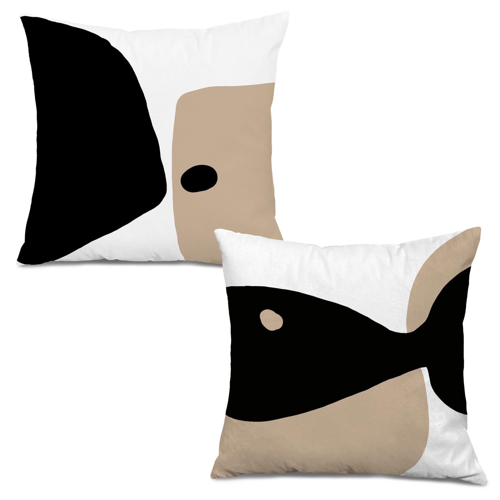 Modern Abstract Neutral Black and Beige Pillow Cover 18x18, Mid Century Moder...