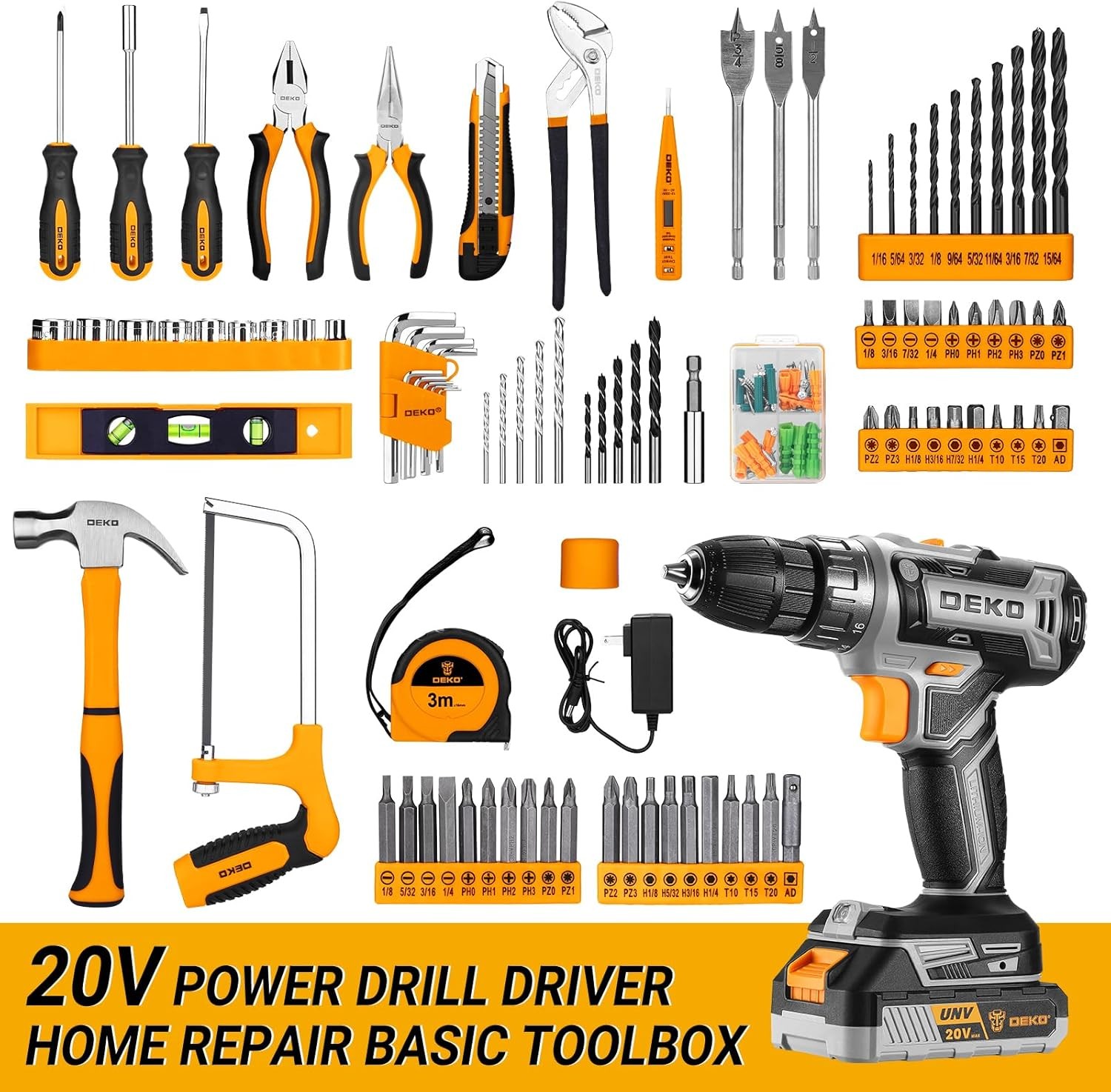 Cordless Drill Tool Kit Set: 20V Power Drill Tool Box
