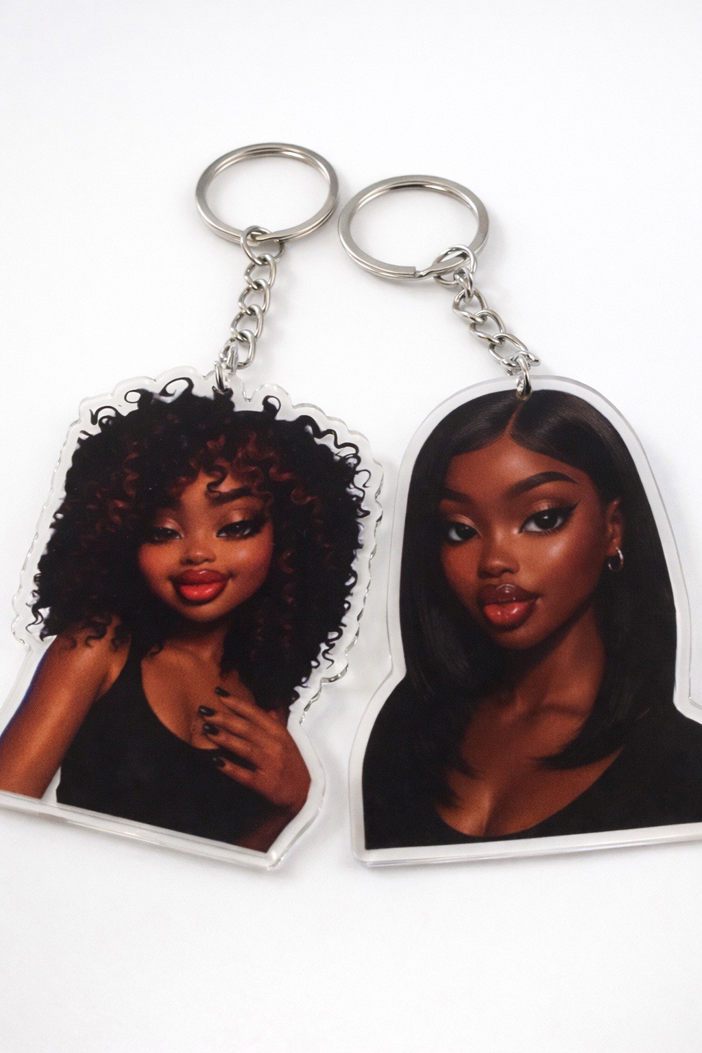Cute Black Girl Keychain Set Acrylic Purse Charm for Bags Keys