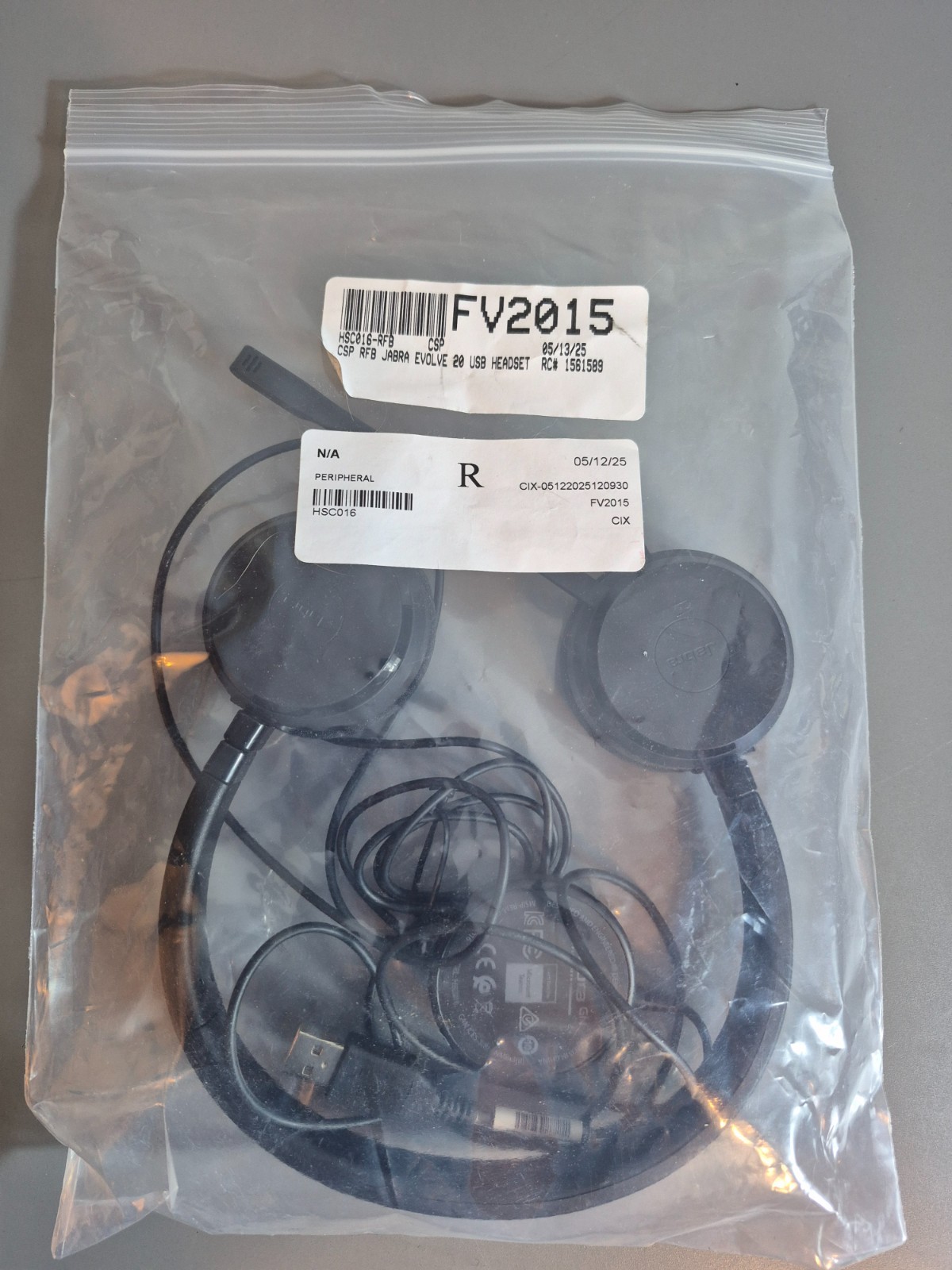 Jabra Evolve 20 USB Headset WORN ONLY A FEW TIMES - TESTED AND WORKS