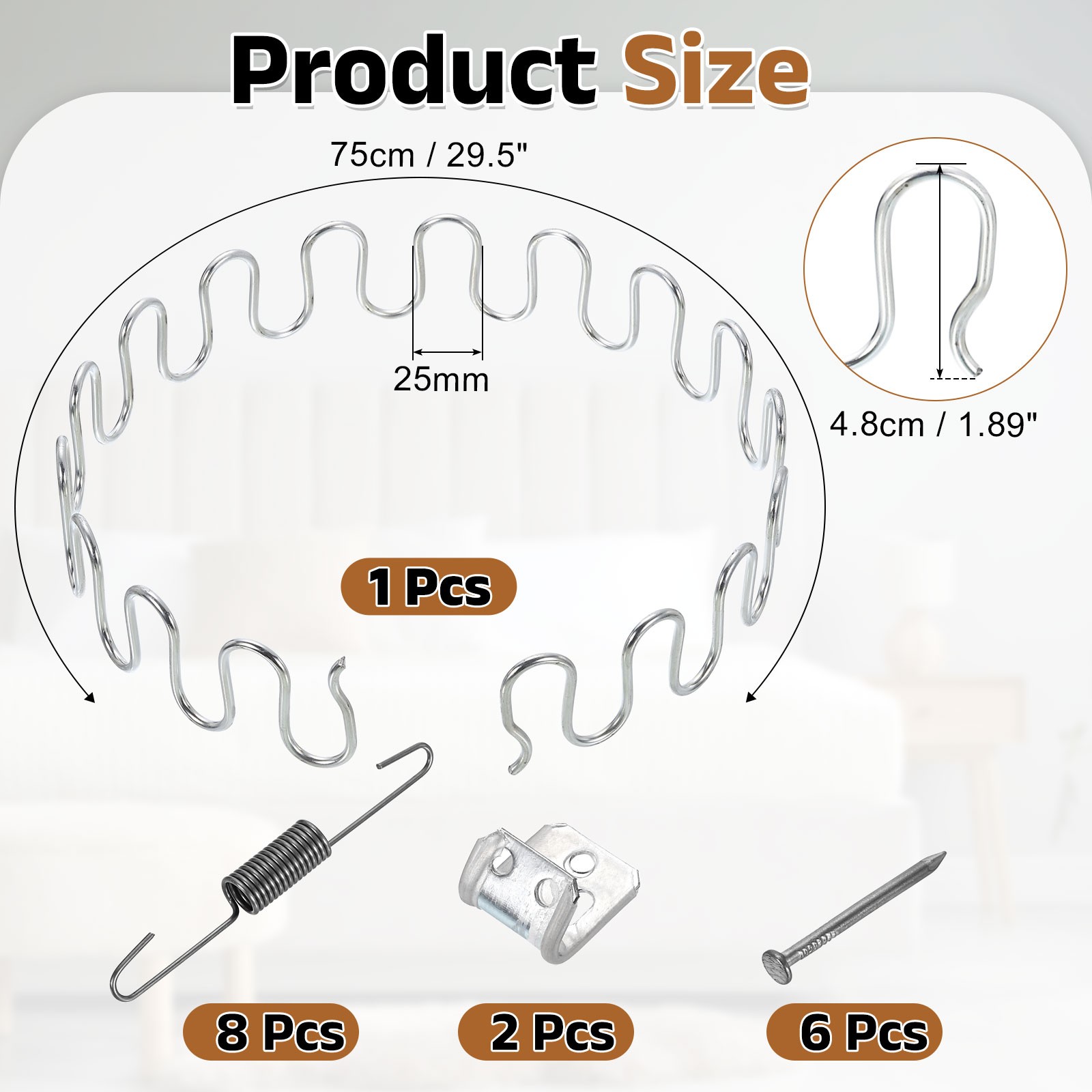 29.5" Upholstery Spring Replacement Kit, Sagging Cushions Repair Kit Silver