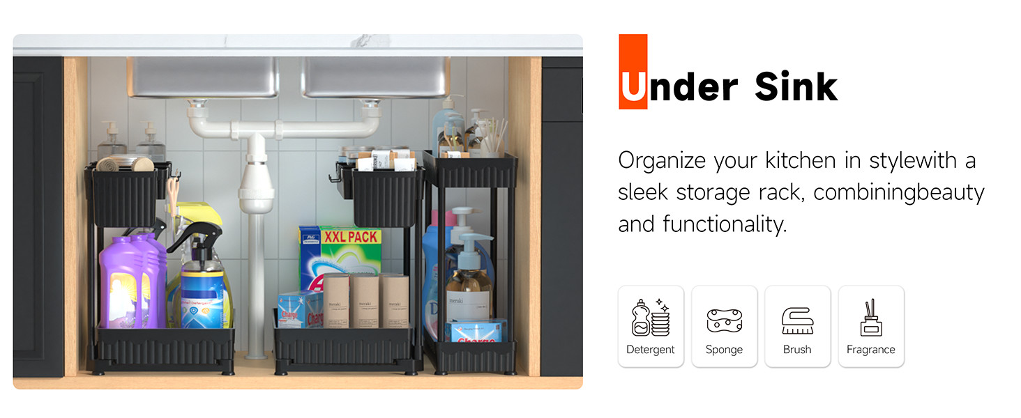 3 Pack Multi-Purpose Pull-Out Storage Organizers, 2-Tier L-Shaped Under
