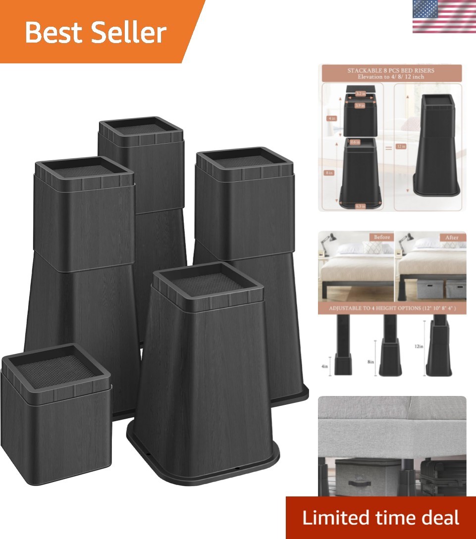 Bed Risers 12 Inch Heavy Duty, Furniture Risers Lifts 12" 8" 4" for Table, De...