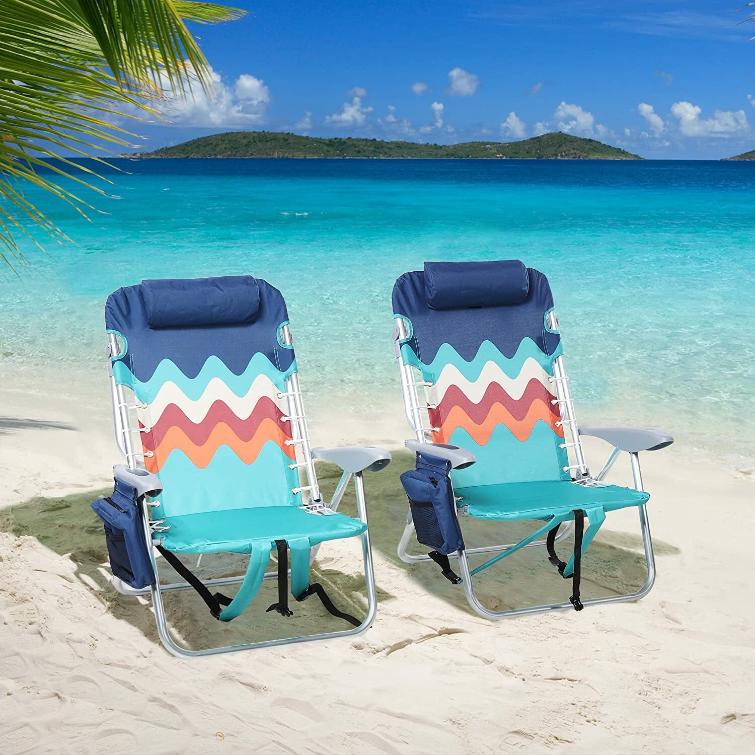ALPHA CAMP 2Pack Beach Chair Backpack Folding Lounger Chair Adjustable Backrest