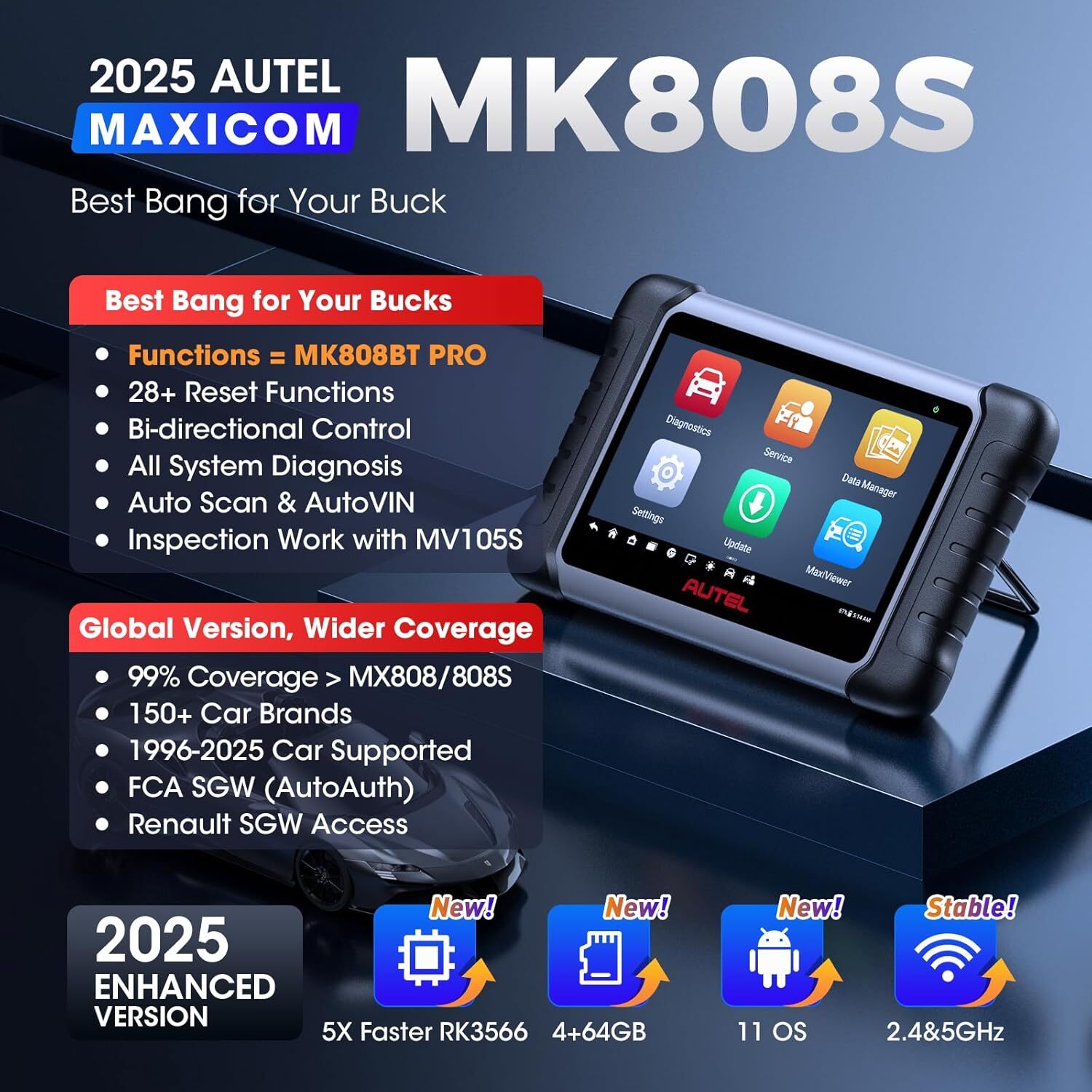 Autel MaxiCOM MK808S Bidirectional Diagnostic Scanner Tool Key Coding Android 11