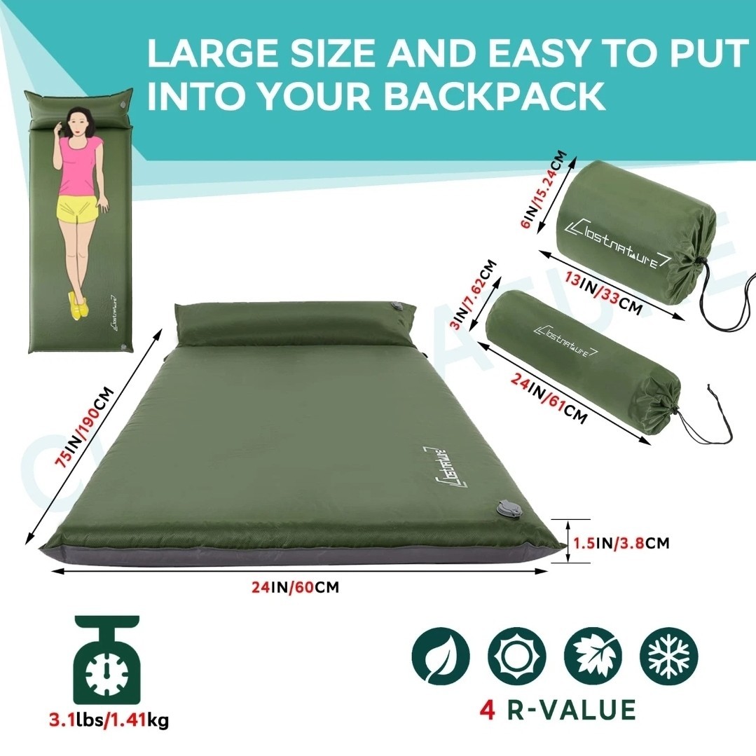 Self Inflating Sleeping Pad Camping Mattress Lightweight Insulated Open Box