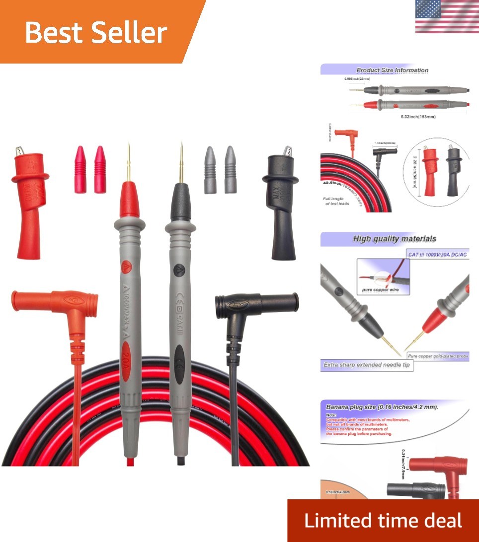 High-Accuracy 40.5in Multimeter  Leads, 1000V 20A, Alligator Clips Included