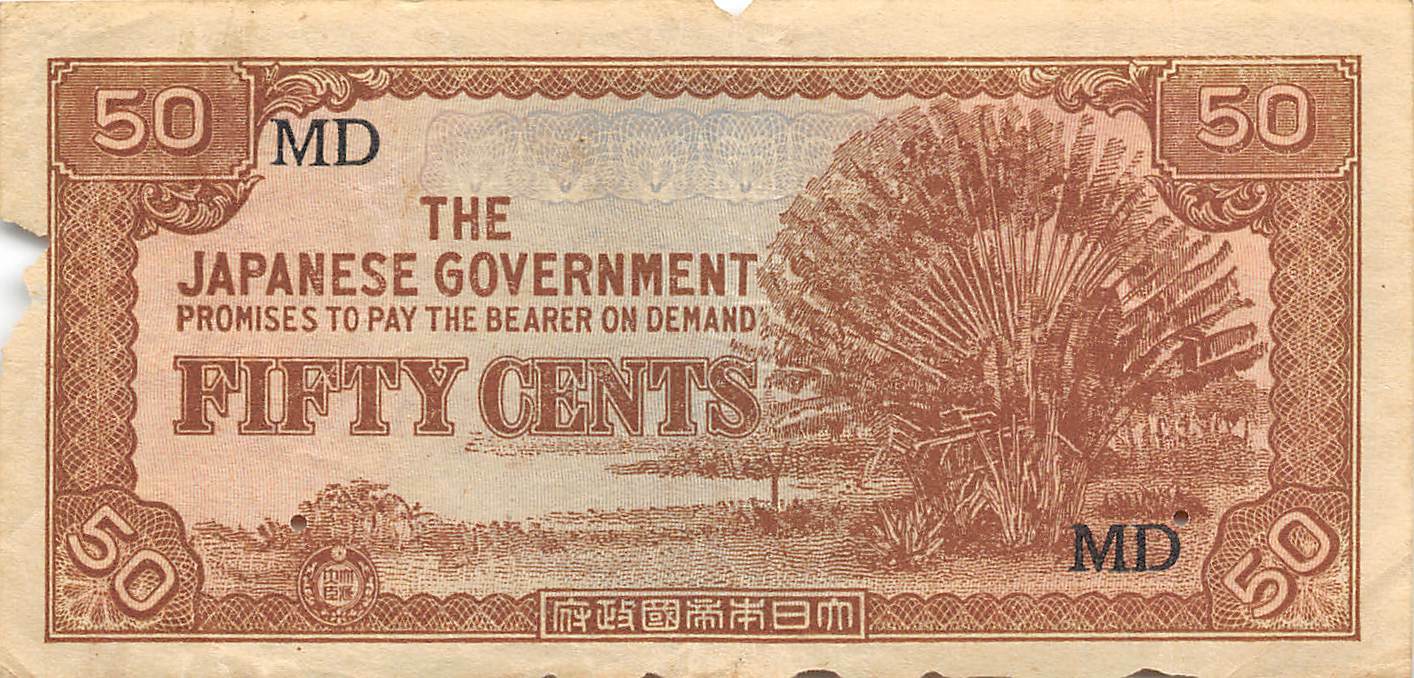 Malaya  50  Cents  ND. 1942  Block MD  WWII Issue  Circulated Banknote LBM