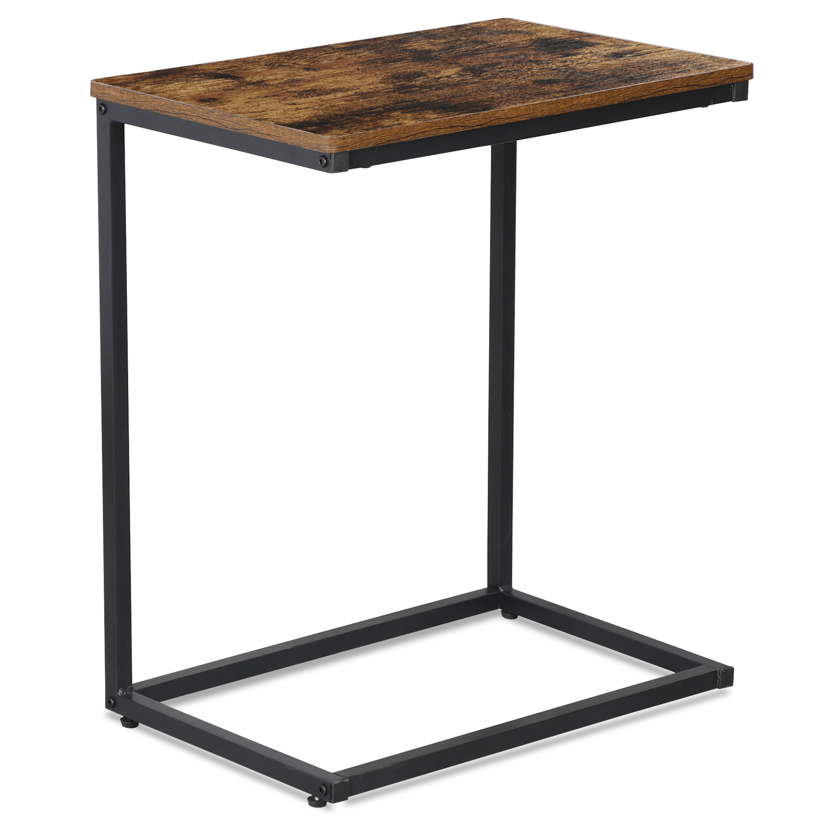 C Shaped Side Table End Table for Sofa Bed and Couch w/ Metal Frame Rectangular