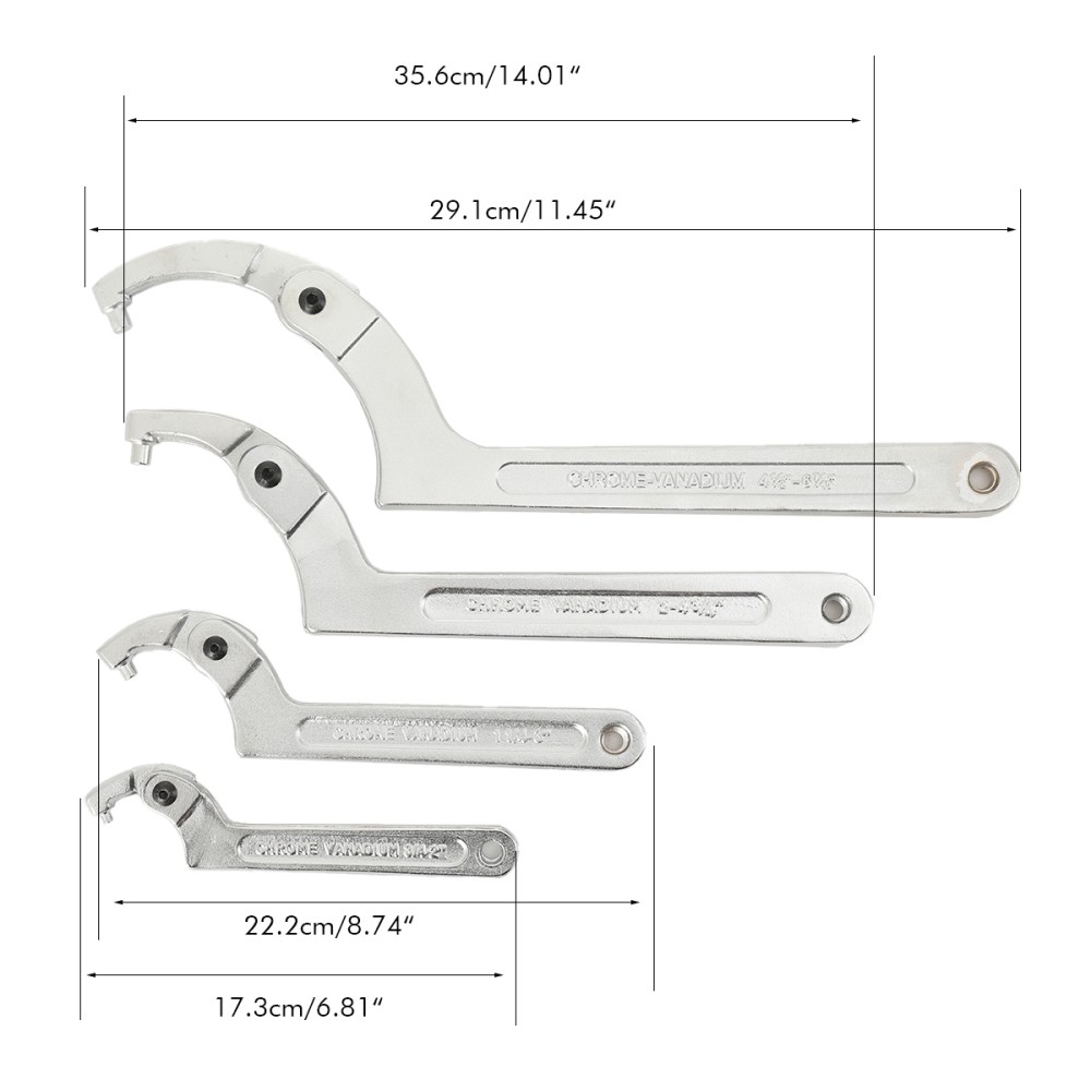 Adjustable Spanner Hook Wrench C Pin Spanner for Hydraulic Ram Cylinder 4 PCS