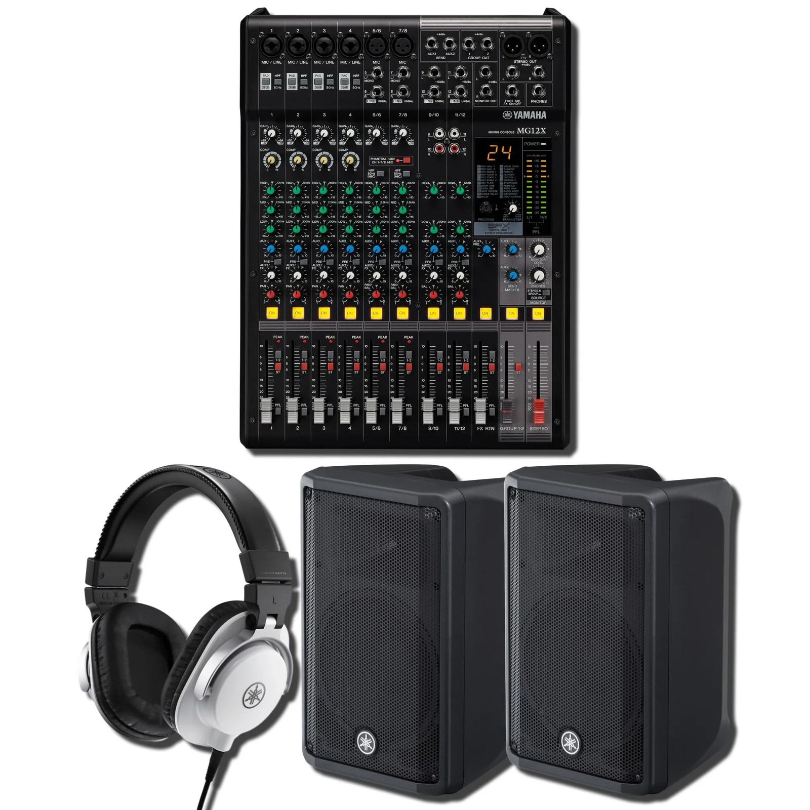 Yamaha MG12X CV 12-Ch Analog Mixer w/ 2x DBR10 700W Speakers & HPH-MT5W Headphon