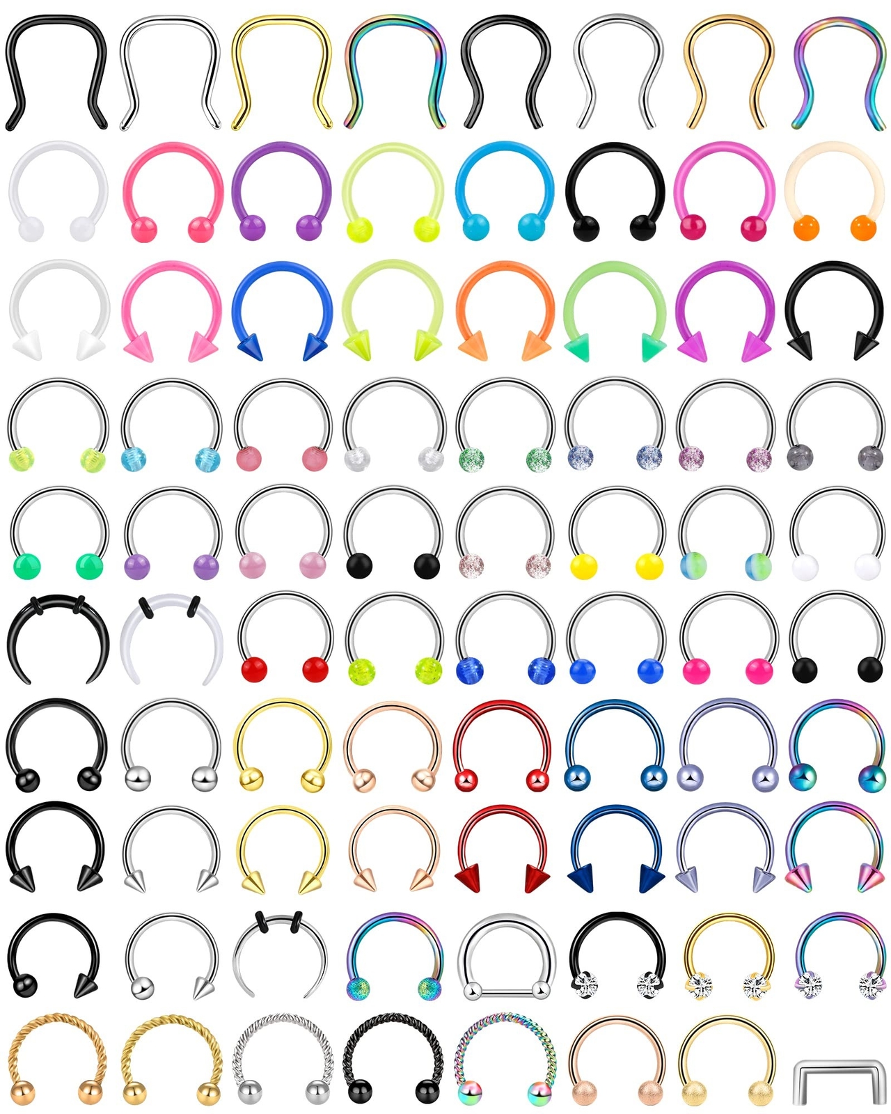 ONESING 53-80 Pcs Septum Rings 16g, Septum Rings for Women Septum Piercing Je...