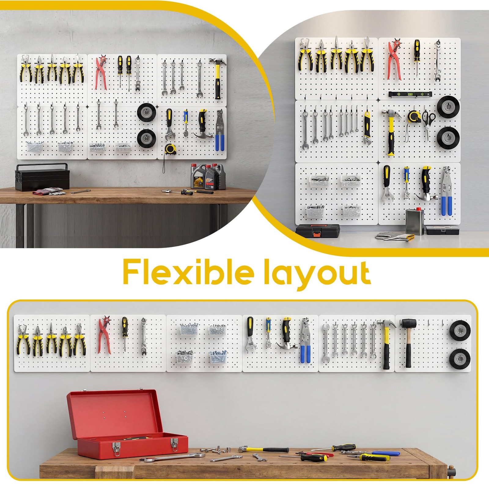 PHX Grove 6 Pack Metal Pegboard Panels with Hooks, Wall Organizer for Garage,...