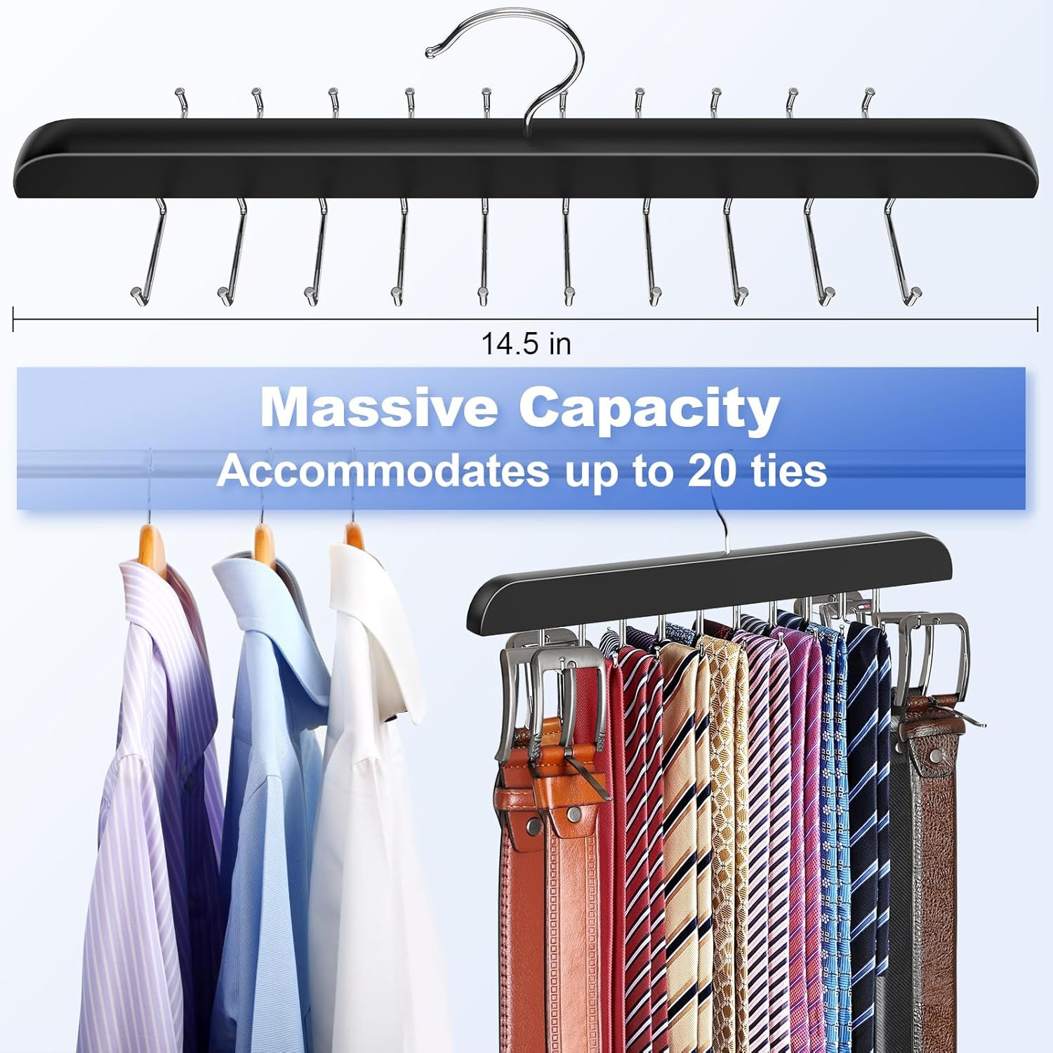 Upgraded Tie Rack Hanger with 20 Foldable Metal Hooks, Space Saving Necktie Orga