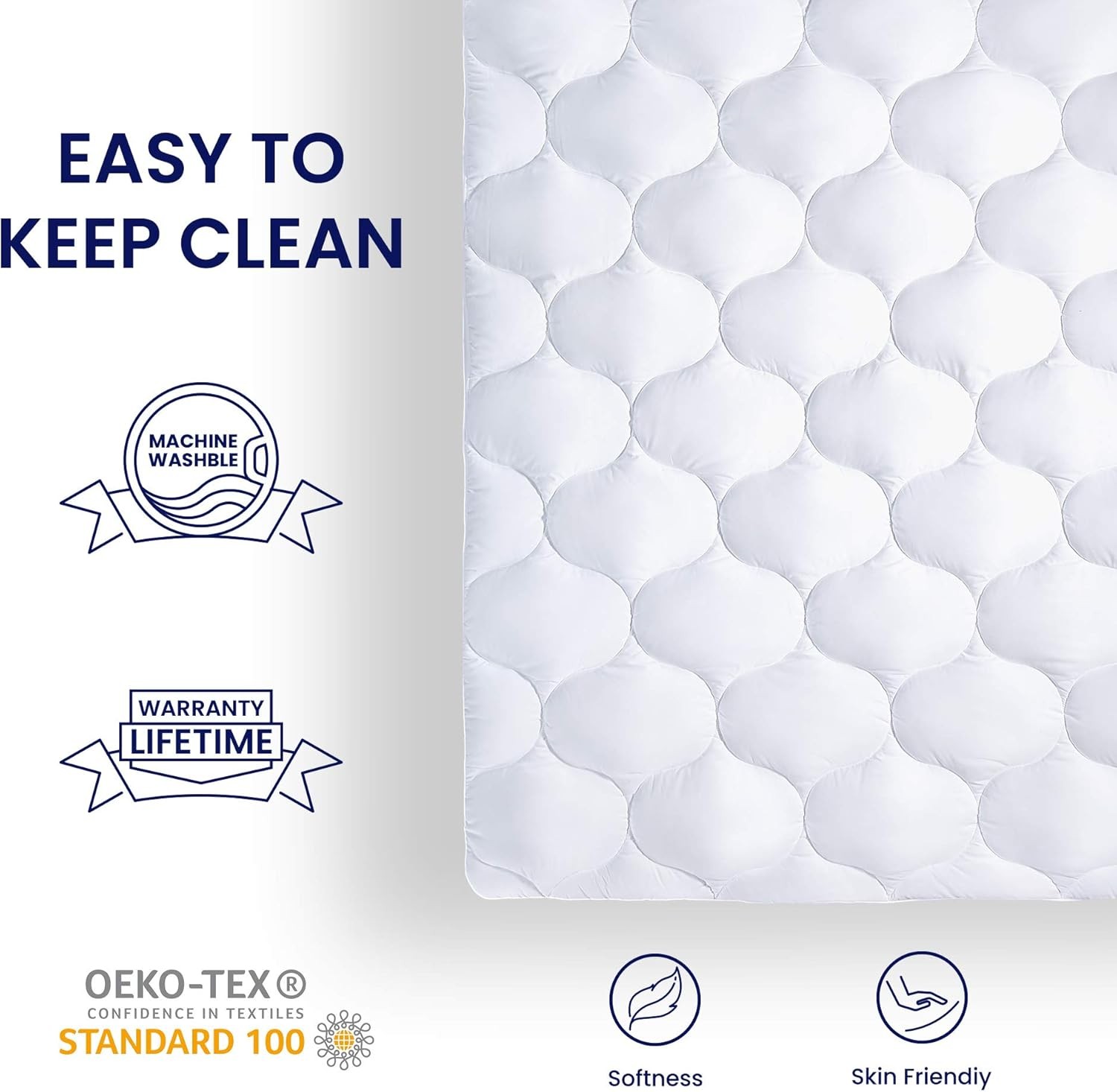 SLEEP ZONE Quilted Fitted King Size Mattress Pad King, Classic
