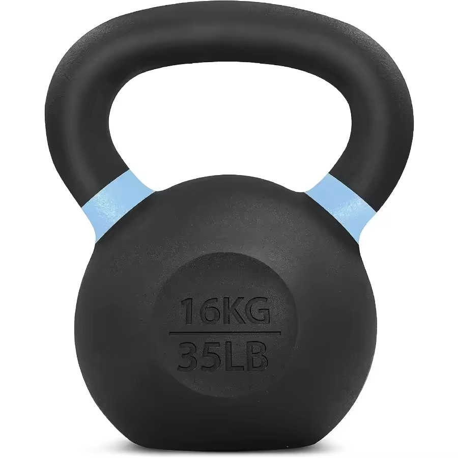 Powder Coated Kettlebell Cast Iron Core Kettlebells with NonSlip Handle Flat Bot