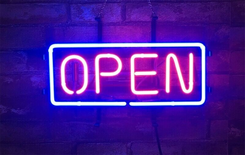 Open Blue Rectangle 20"x14" Neon Light Sign Lamp Display Wall Bar With Dimmer