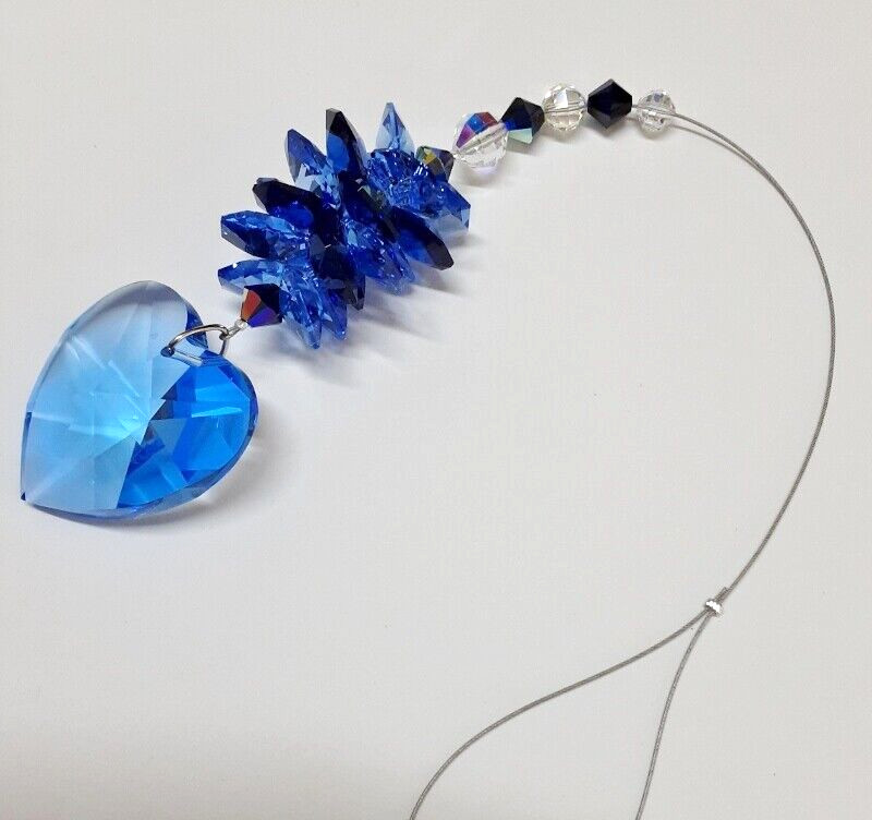 40mm Blue Heart Suncatcher made with Swarovski Light & Dark Sapphire - Gift Box