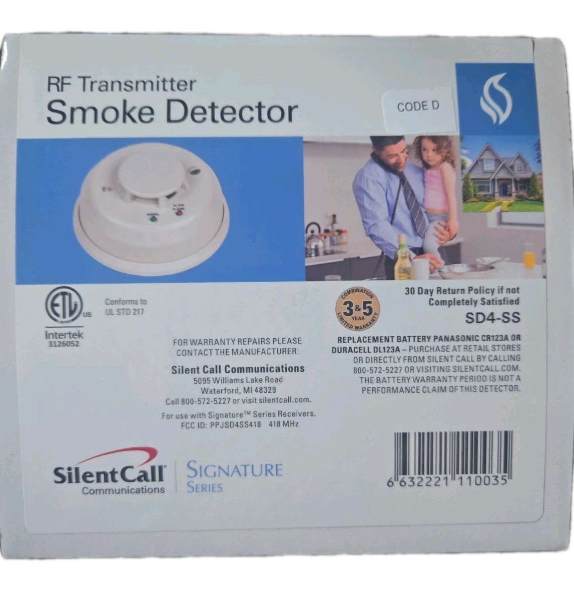 Silent Call Signature Series RF Transmitter Wireless Smoke Detector SD4-SS