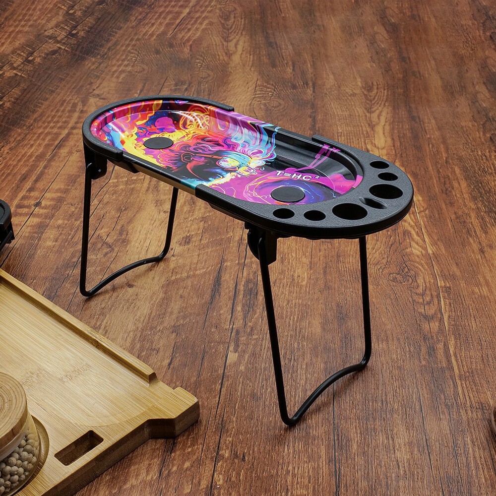 Tinplate Rolling Tray Cone Loader Set, Metal Foldable Stand Rolling Tray Console