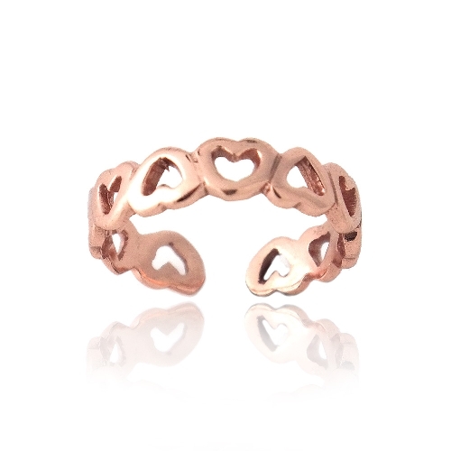 18K Rose Gold Over 925 Silver Filigree Open Hearts Toe Ring