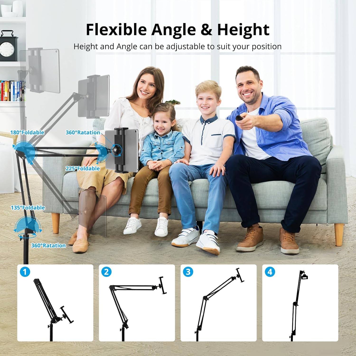 69'' Tablet Floor Stand Overhead Bed Phone Stand Angle Height Adjustable Holder