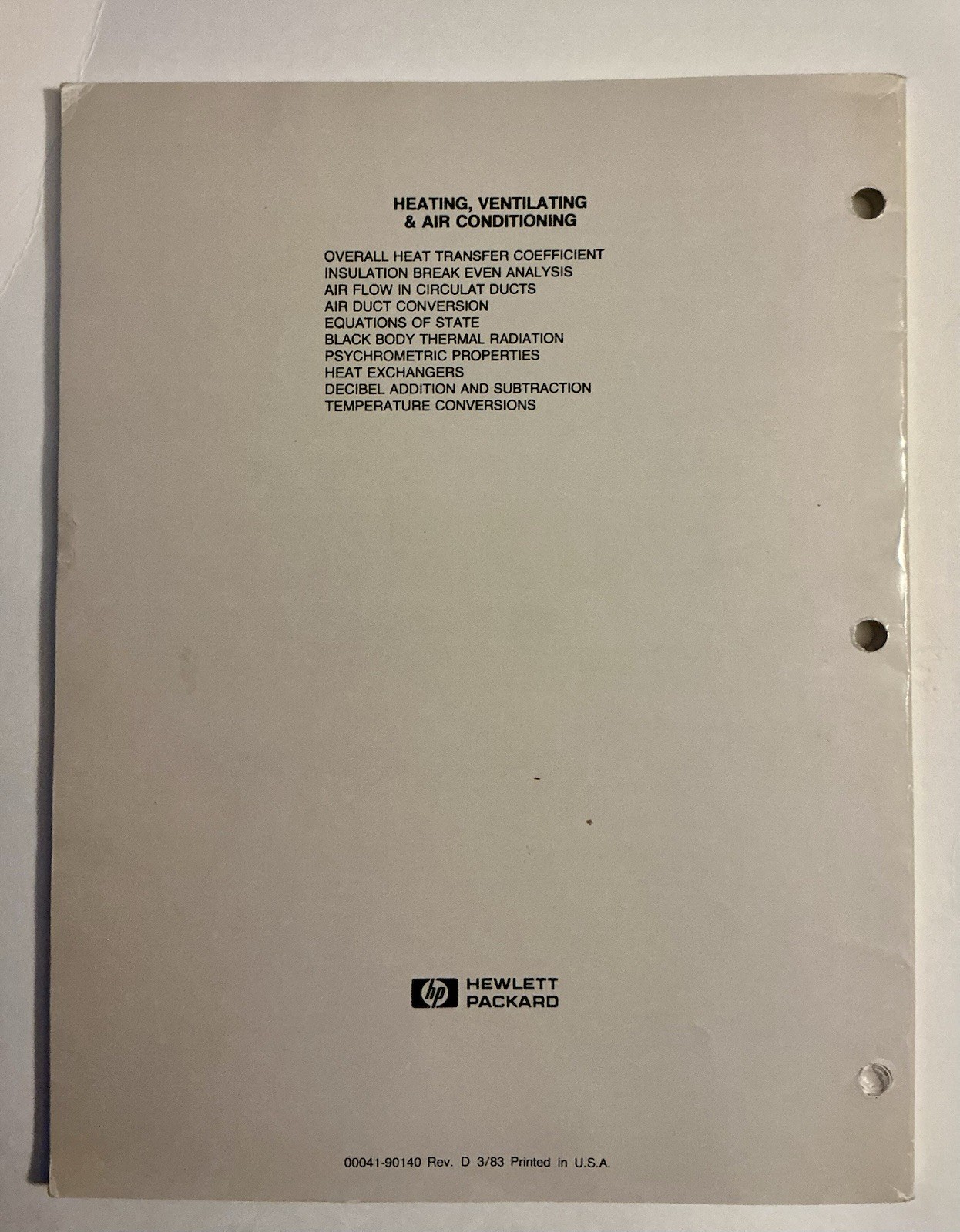 HP-41 Users Library Solutions Heating/Ventilating/Air Conditioning 100% Complete