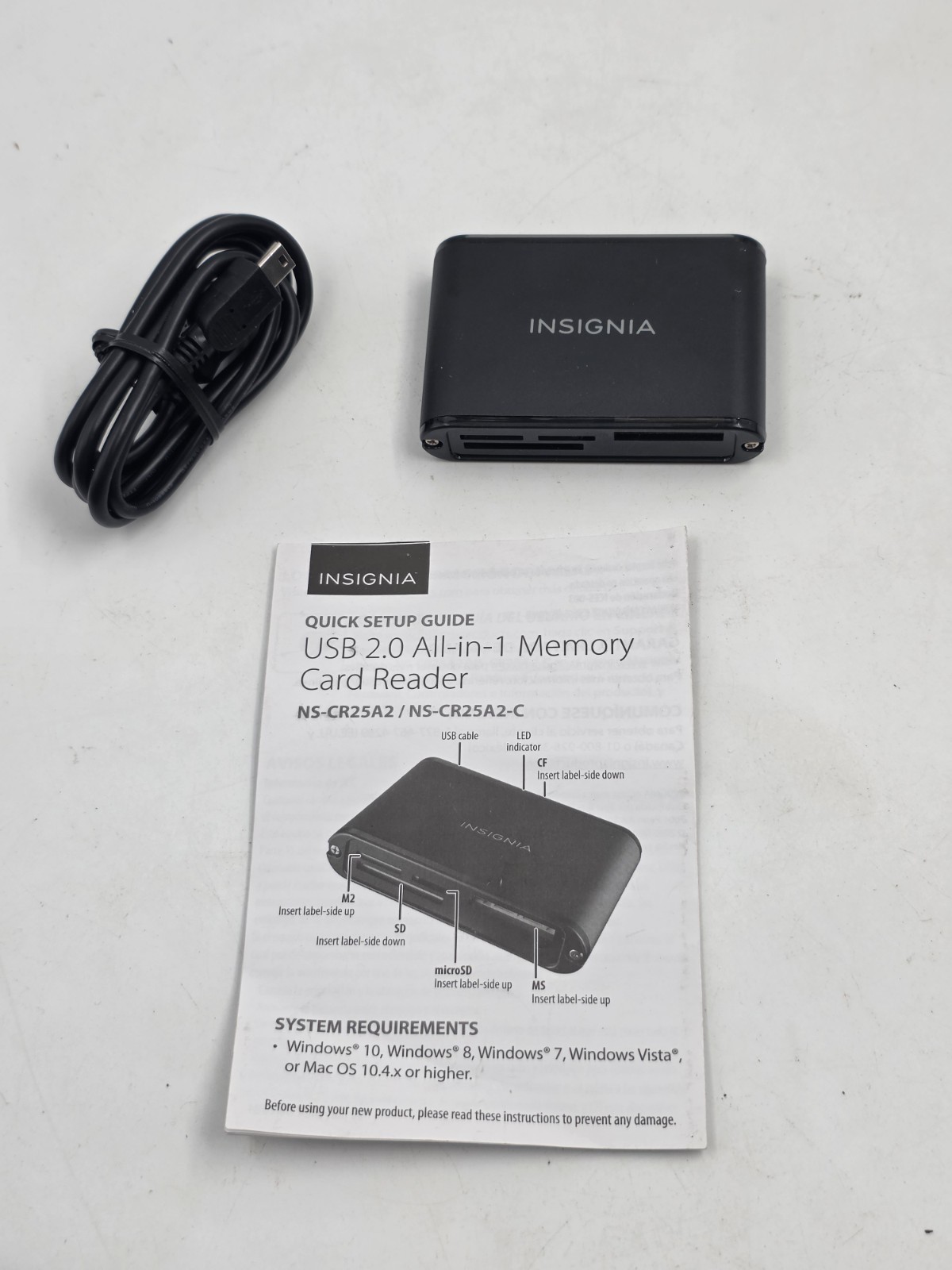 Insignia USB 2.0 All-In-One Memory Card Reader Model NS-CR25A2 New, Open Box
