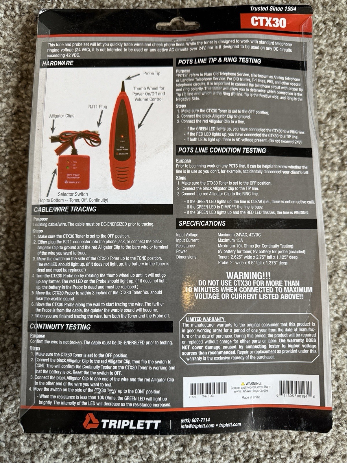 Triplett CTX30 Tone and Probe Kit NEW